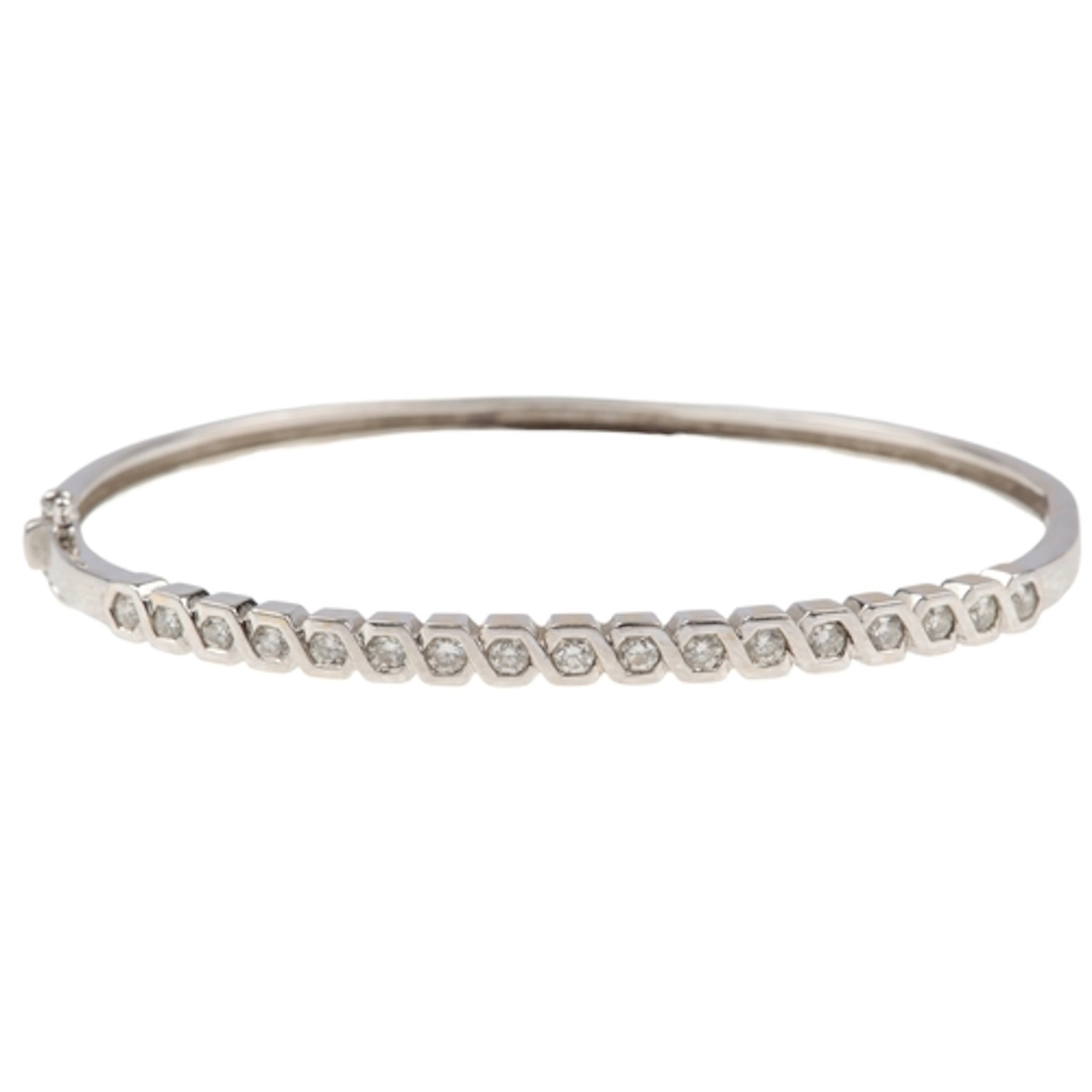 A diamond bangle, of hinged design, set to the front with a ...