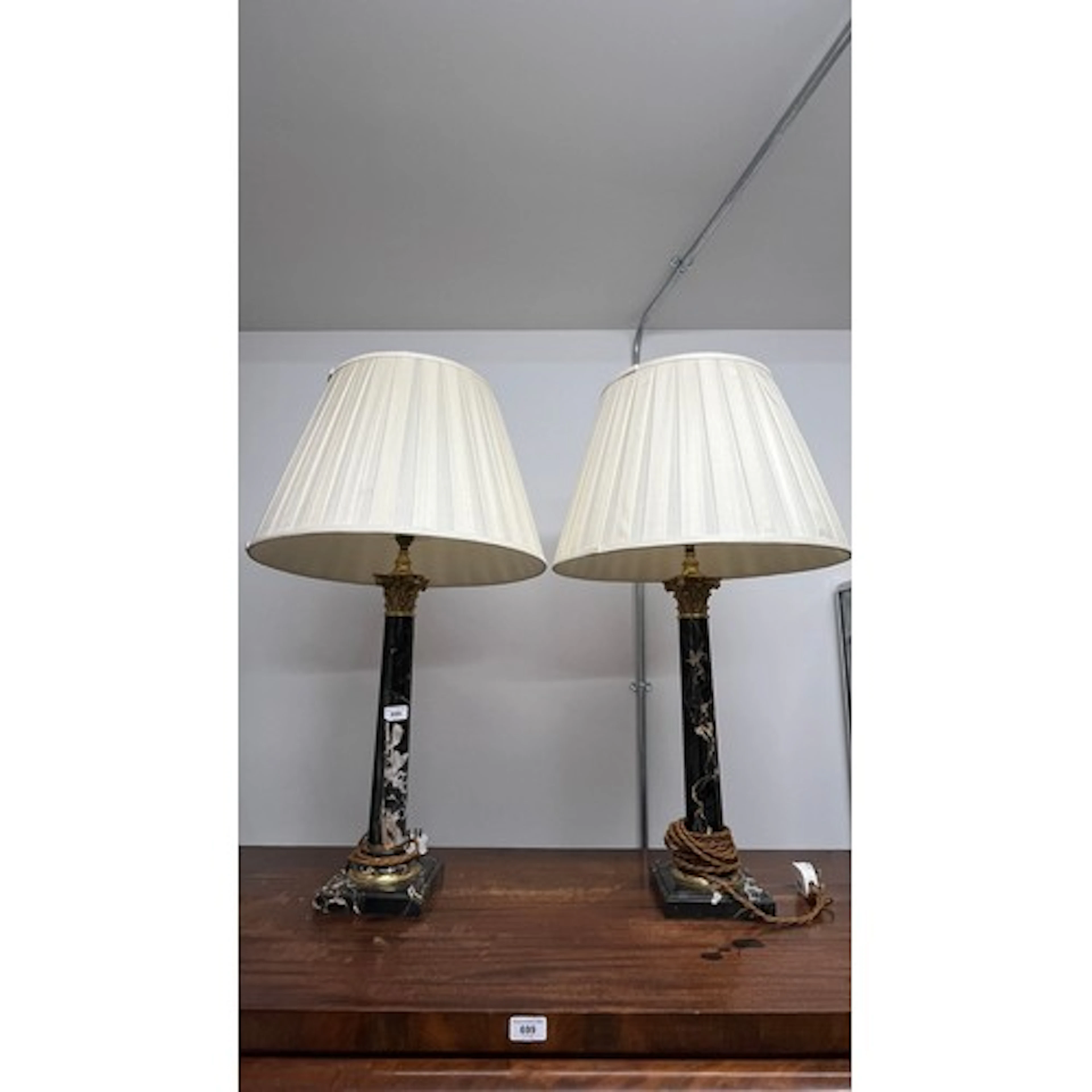 Pair of impressive marble Corinthian column table lamps with...