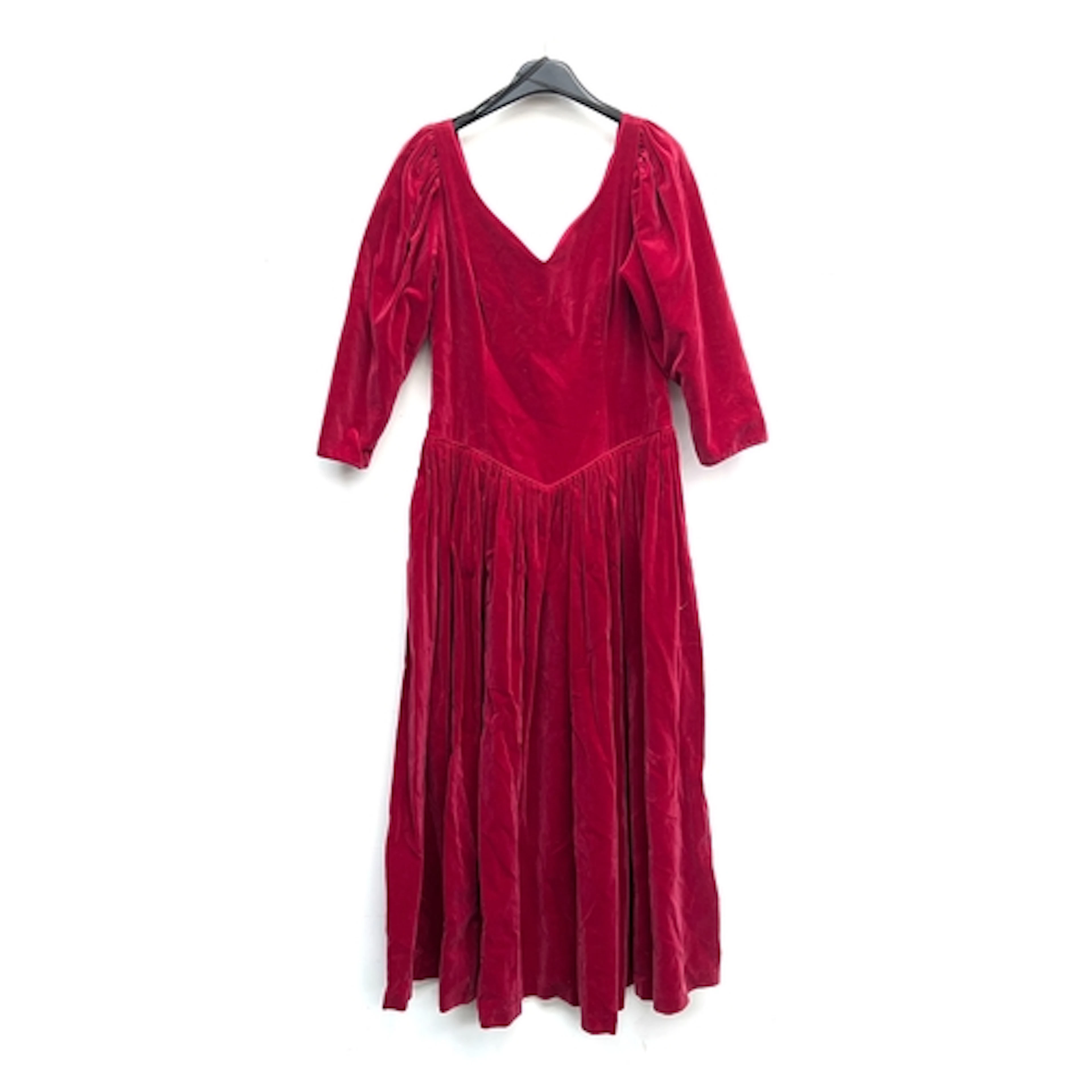 A vintage Laura Ashley cotton cranberry coloured velvet dres...