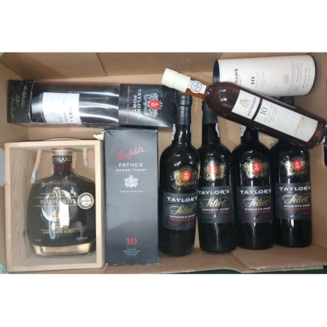 Nine bottles of assorted port including Maynard's 40 Years O...