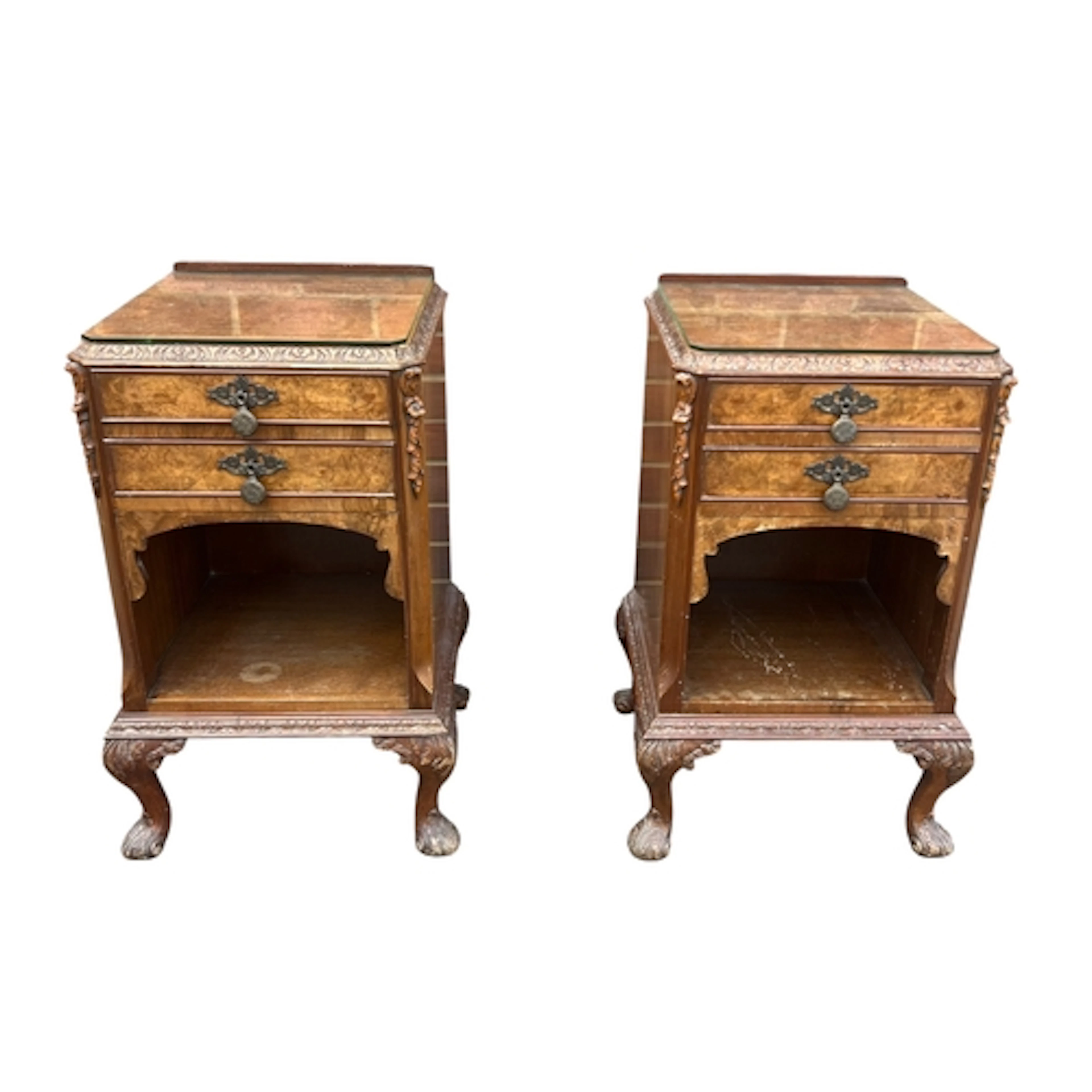 A PAIR OF ART DECO WALNUT BEDSIDE TABLES 70cm x 39cm x 39cm...