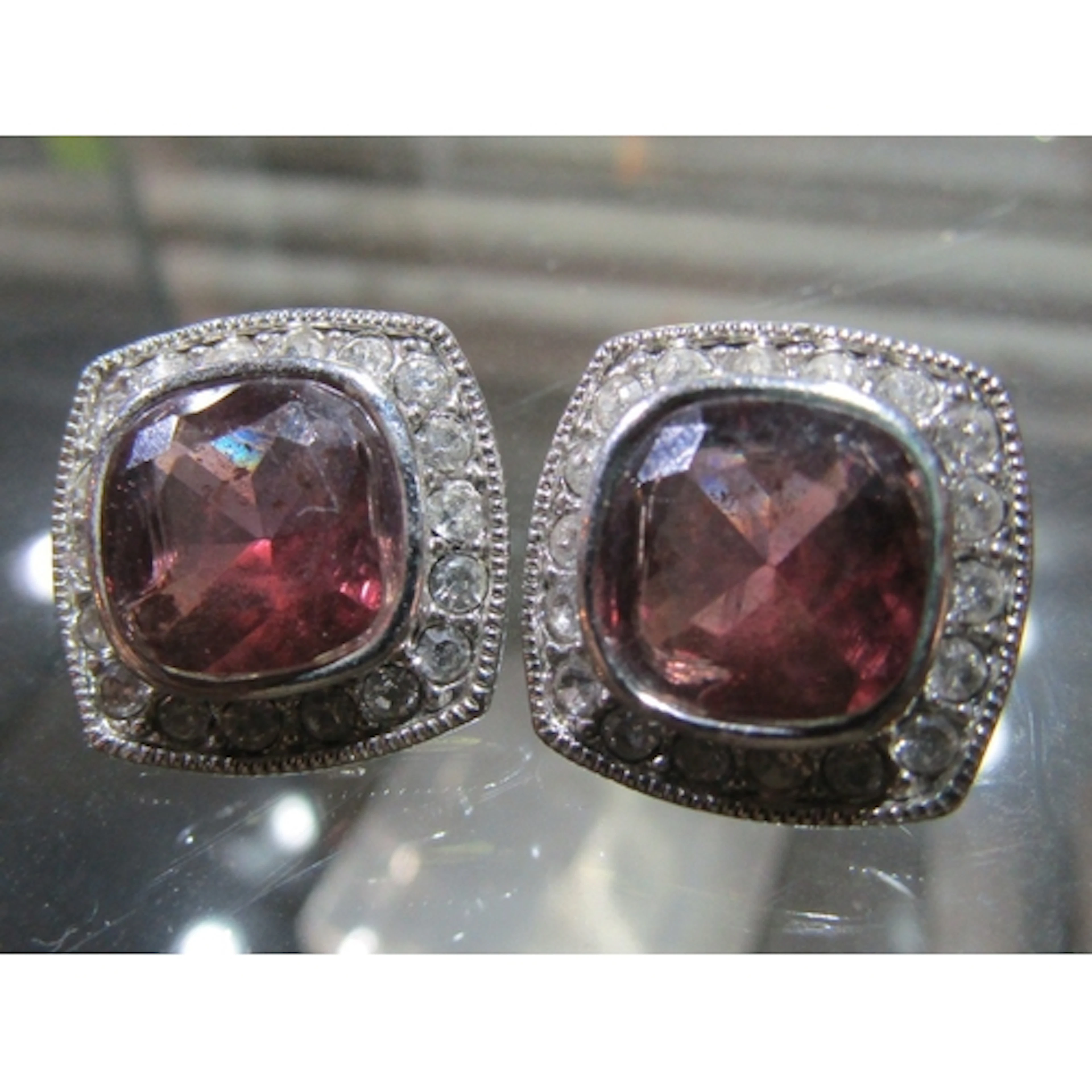 Pair of Silver Garnet Set Ladies Earrings