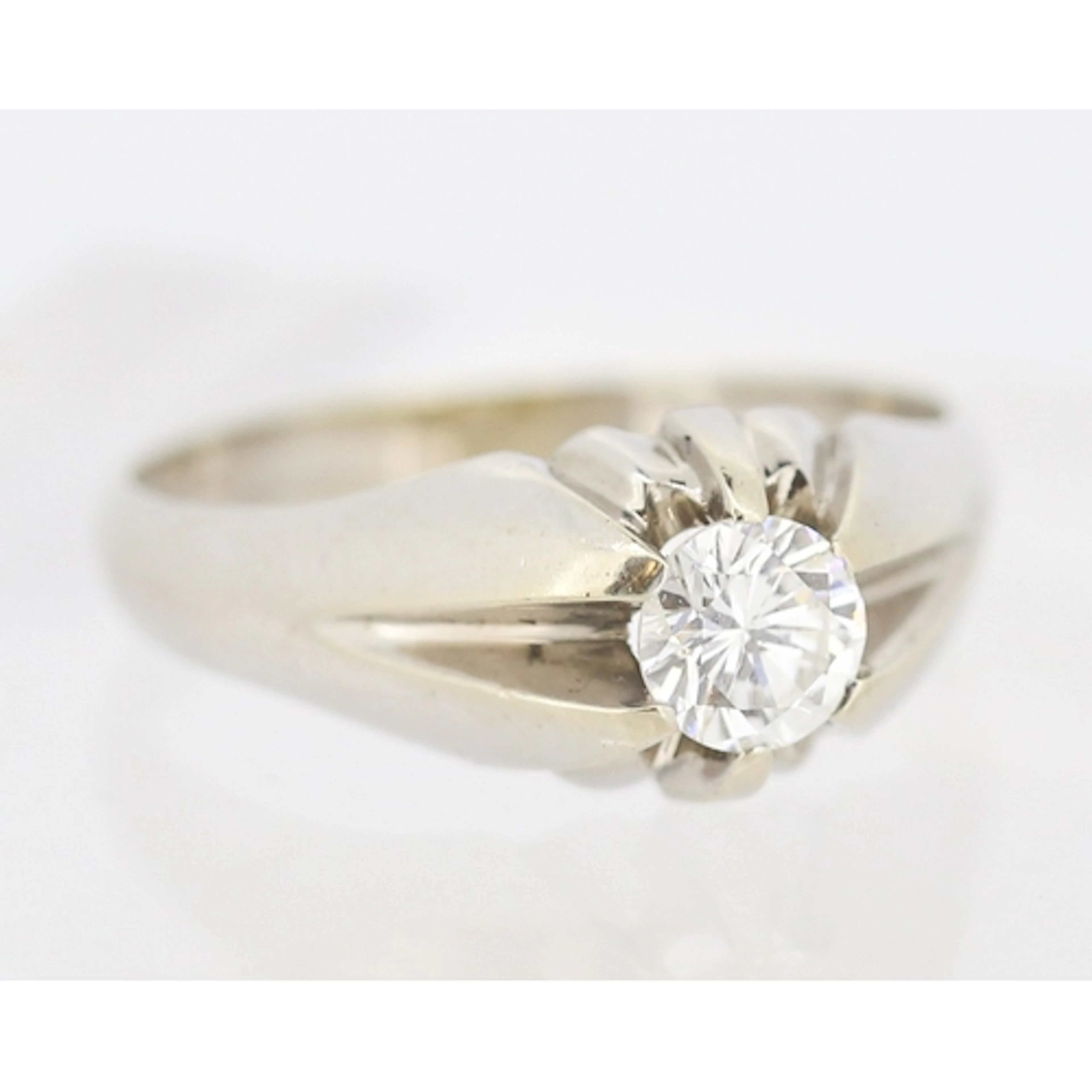 Diamond Solitaire Belcher Set Ring Mounted in 14 Carat White...