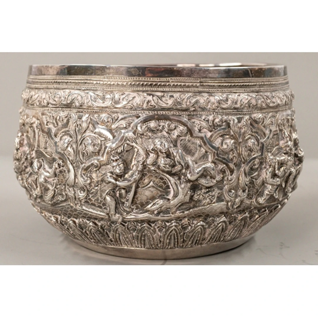 Silver: a Burmese white metal bowl, unmarked but testing as ...