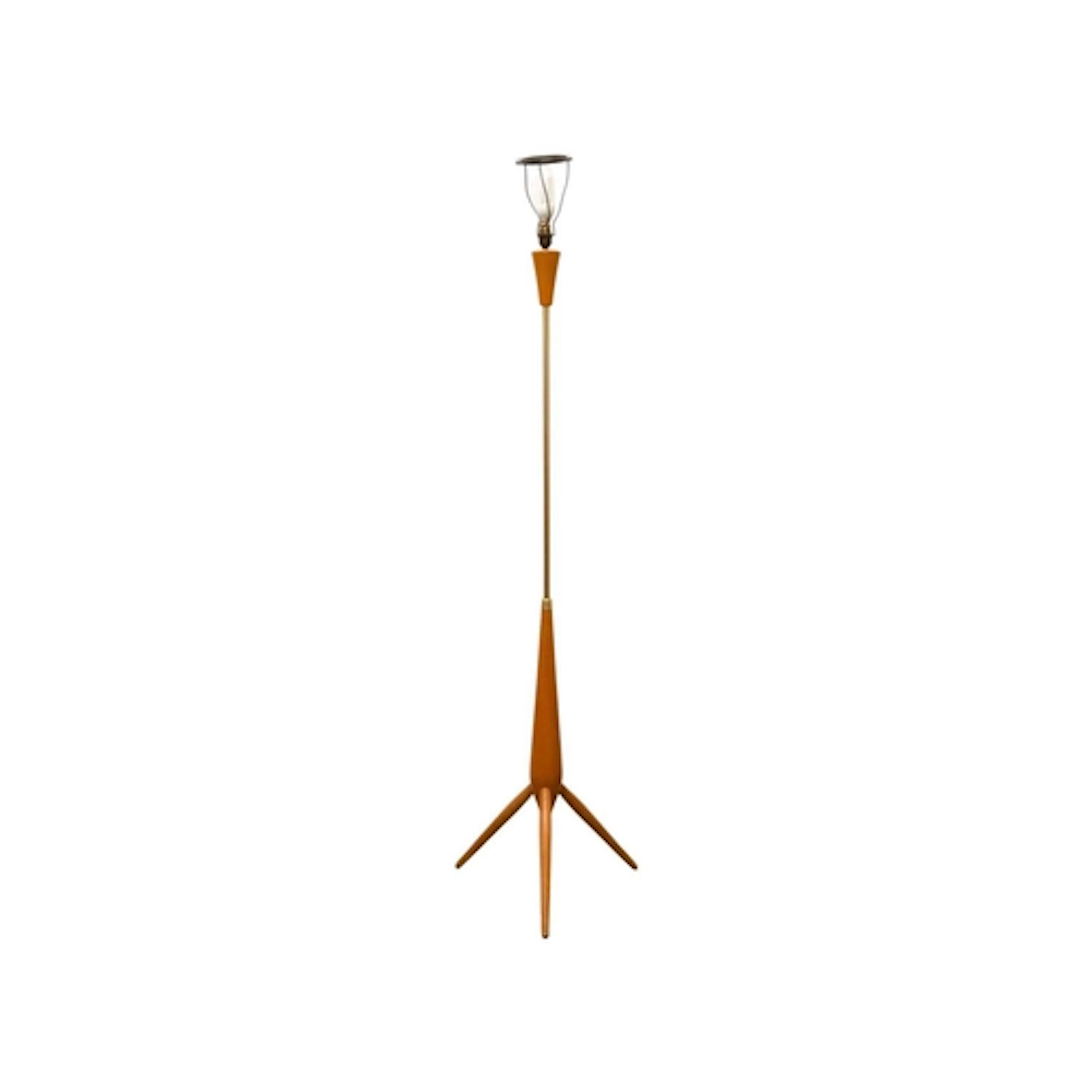 A 1960s sputnik type standard lamp. Turned beech, with a tub...