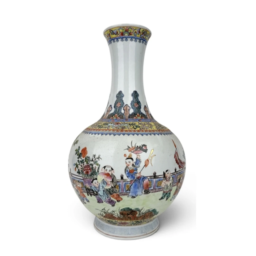 A CHINESE PORCELAIN VASE OF GLOBULAR FORM PAINTED WITH CHILD...