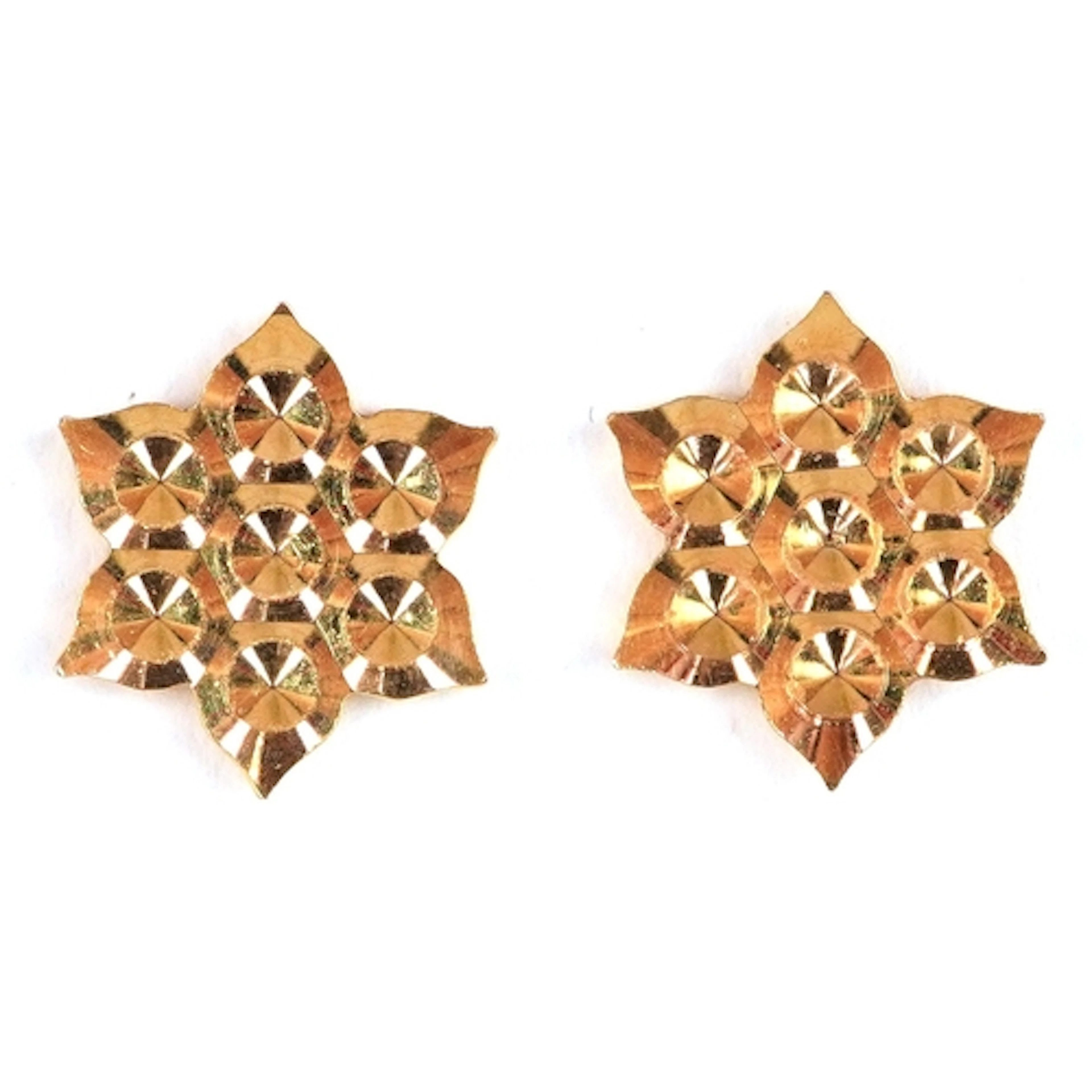Pair of 9ct gold flower head stud earrings, 9.5mm in diamete...