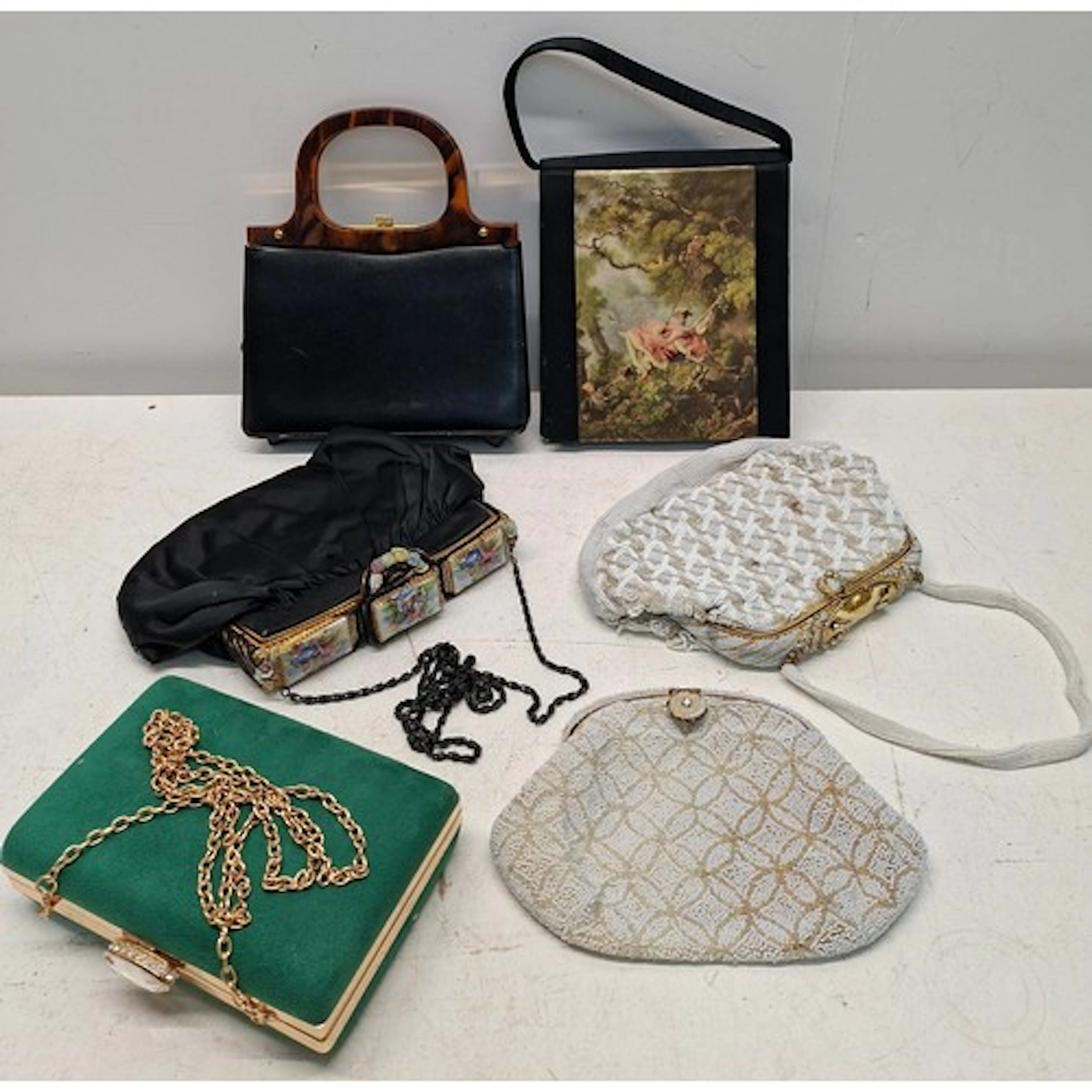 A group of 1940's and later evening bags to include 3 French...