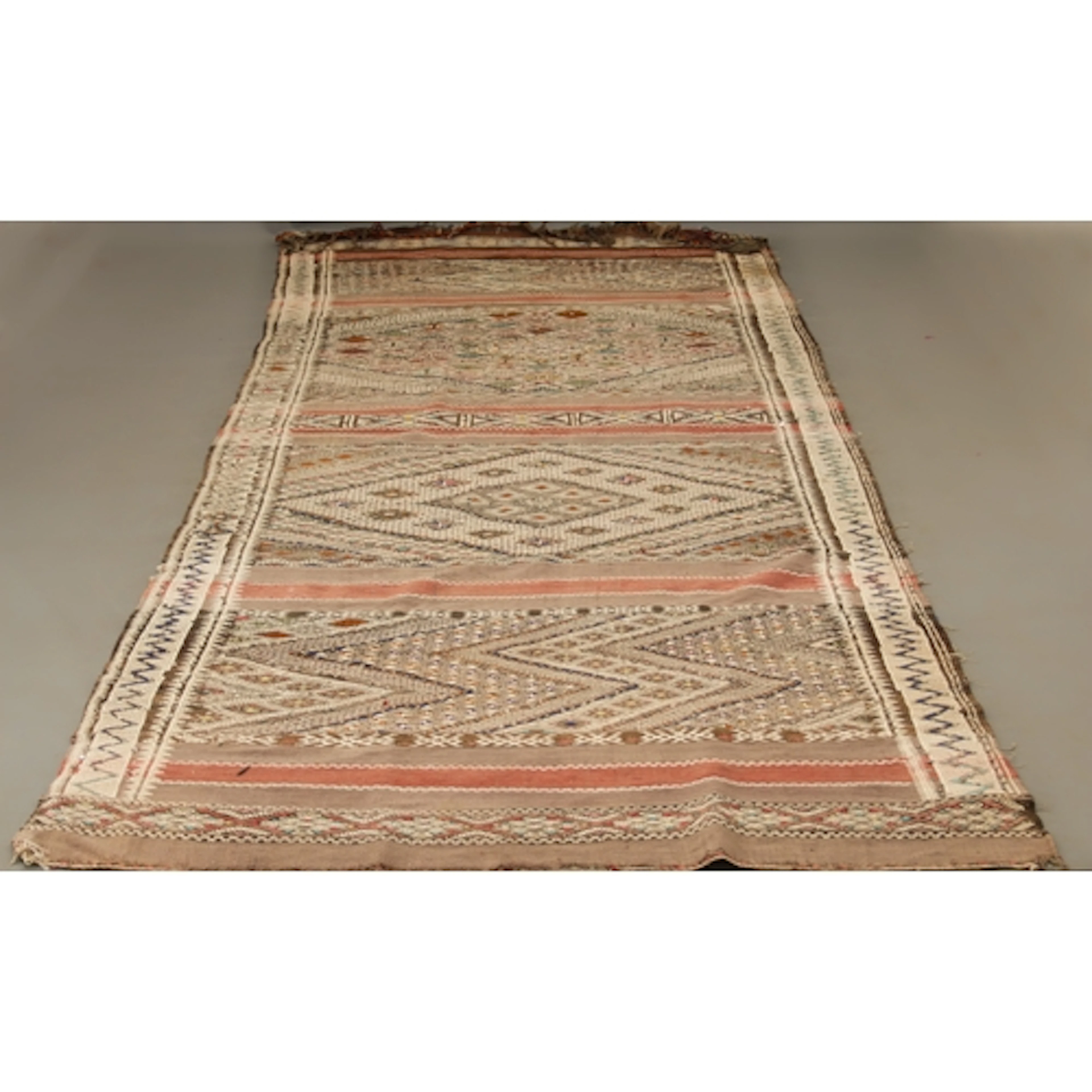 A Moroccan Berber sumak long rug - 374 x 148cm (faded).