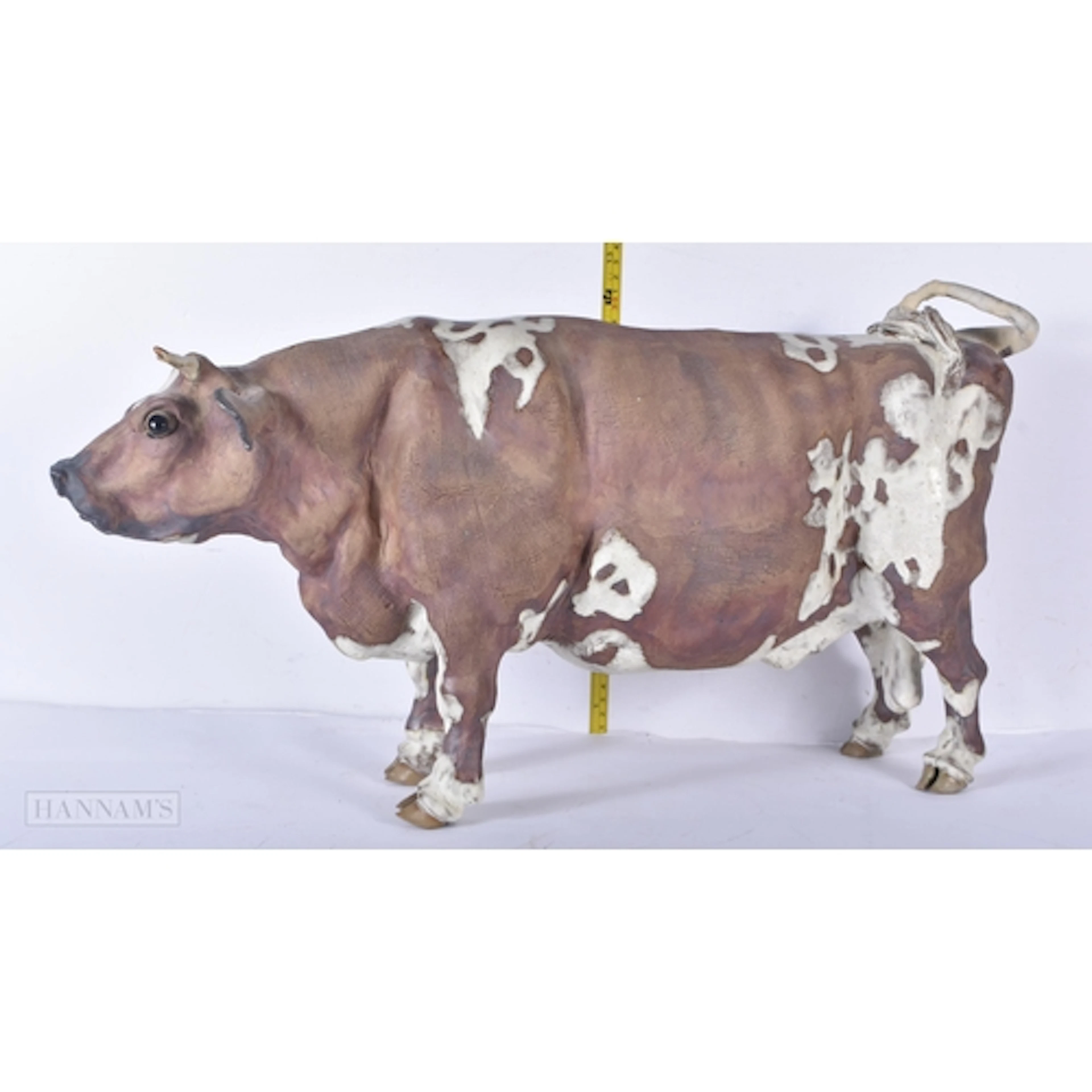 A large studio pottery bull sculpture 30 x 62cm