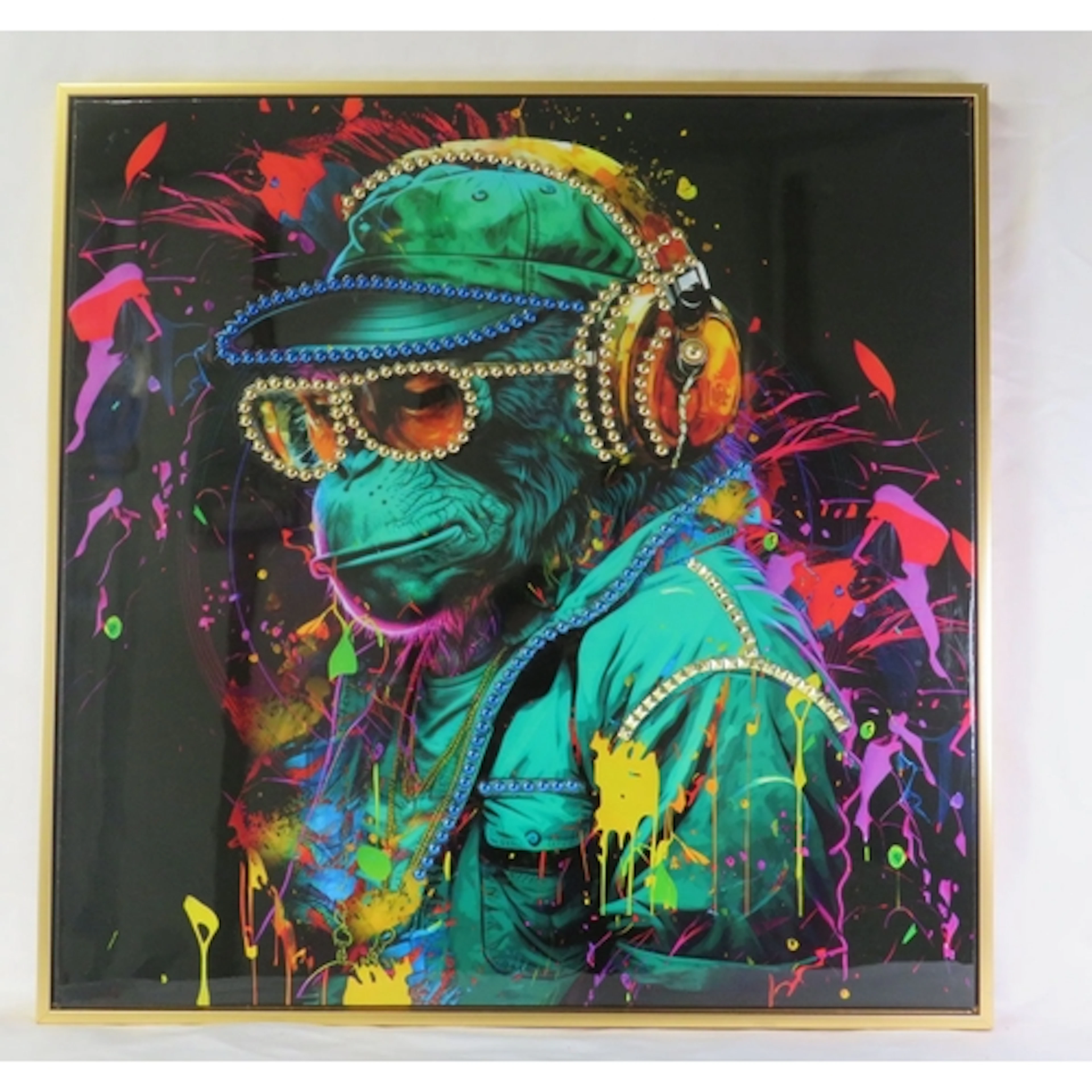 Framed Embellished Print on Canvas 'Funky Monkey' 62cm x 62c...