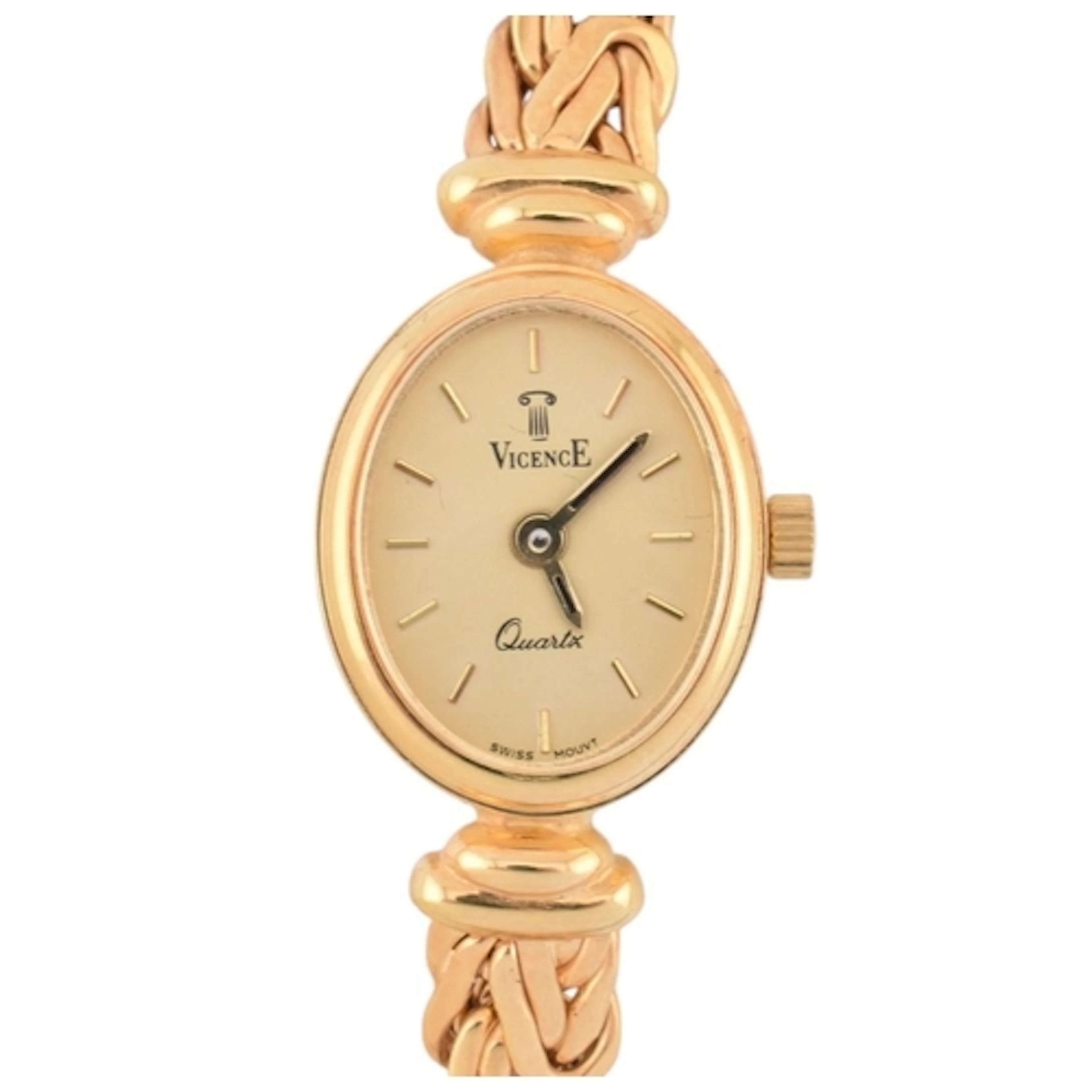 A hallmarked 14ct gold Vicence quartz wristwatch. The watch ...