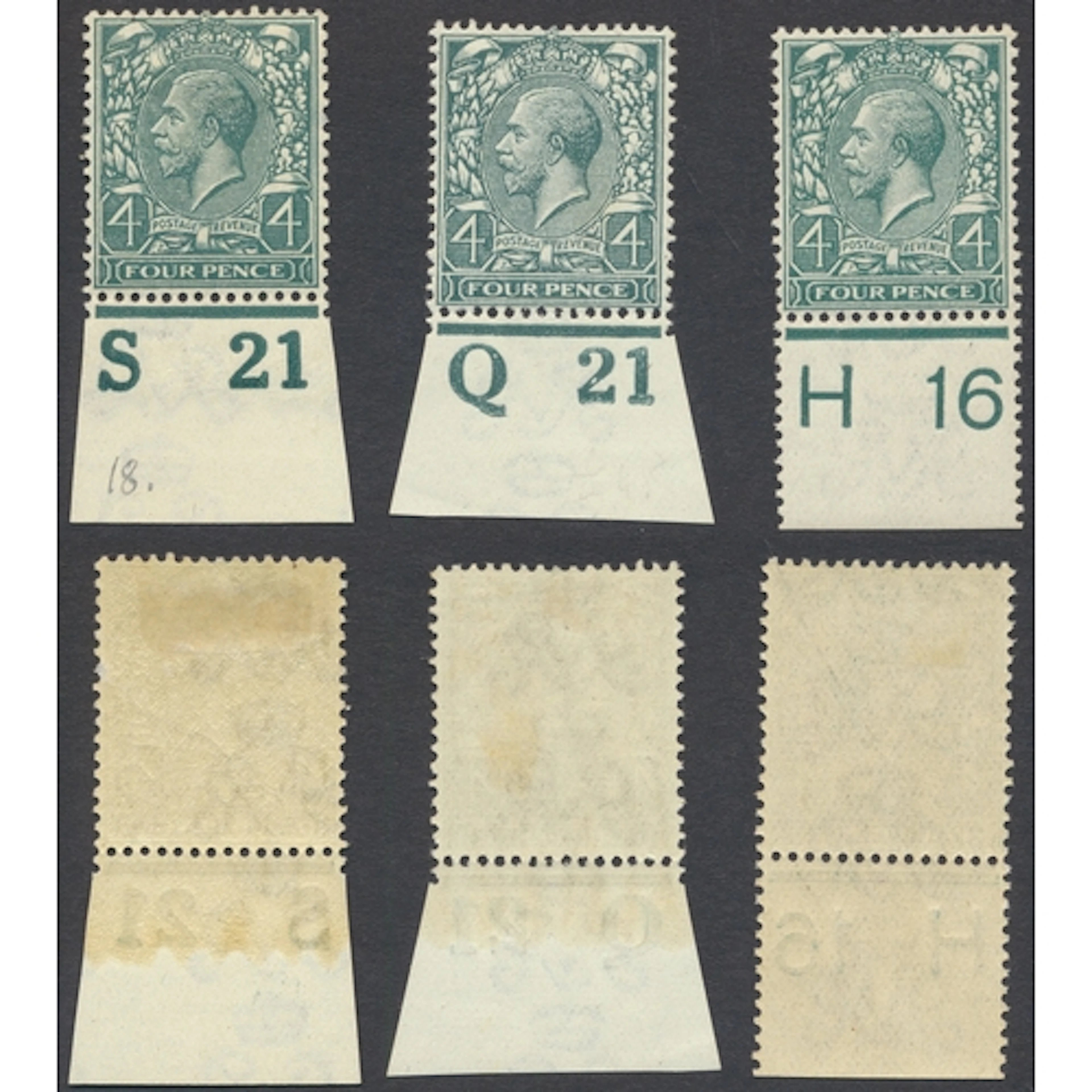 1913 4d grey-green M, control H16. type (p) control Q21. and...