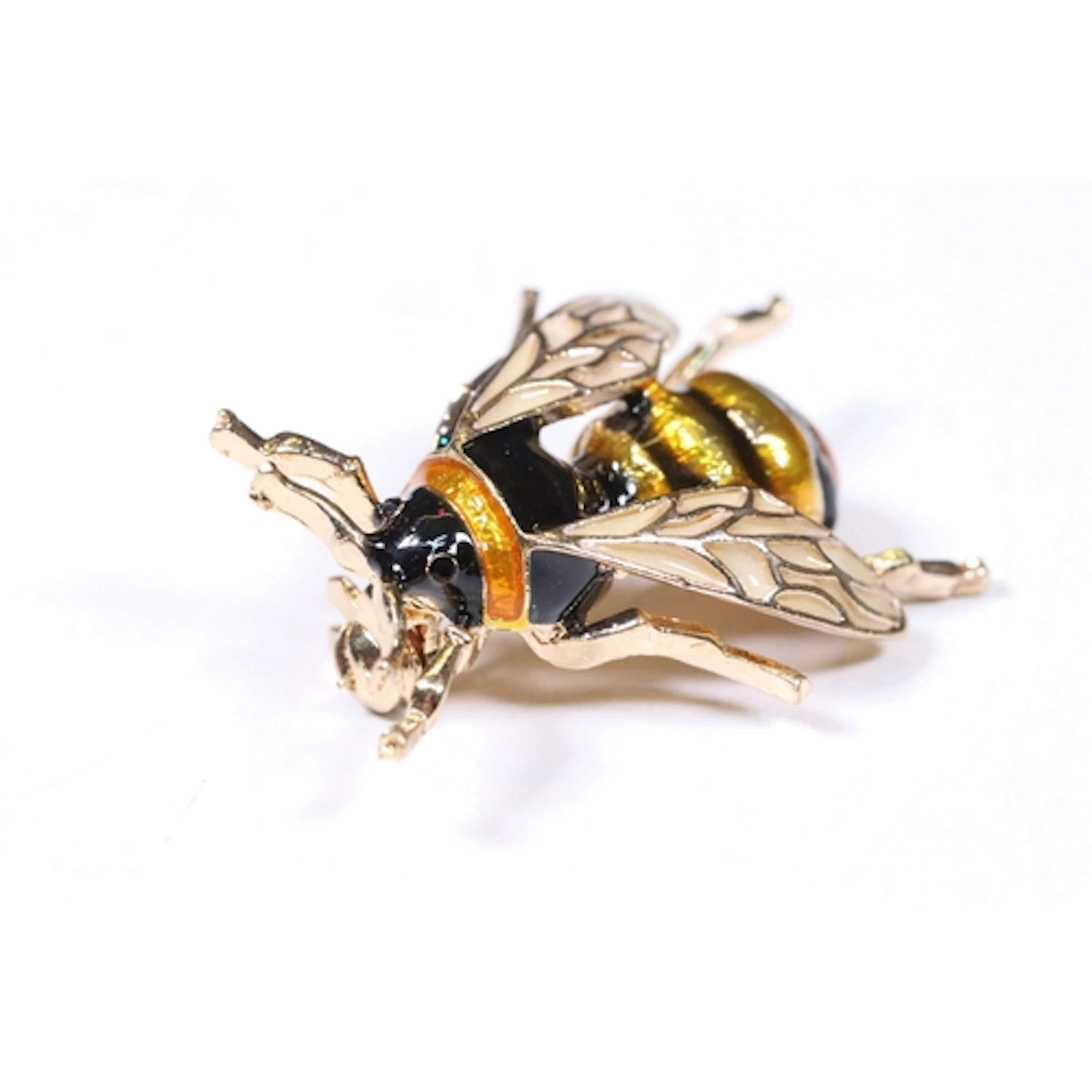 Enamel bee brooch, 3.5cm long, with pouch