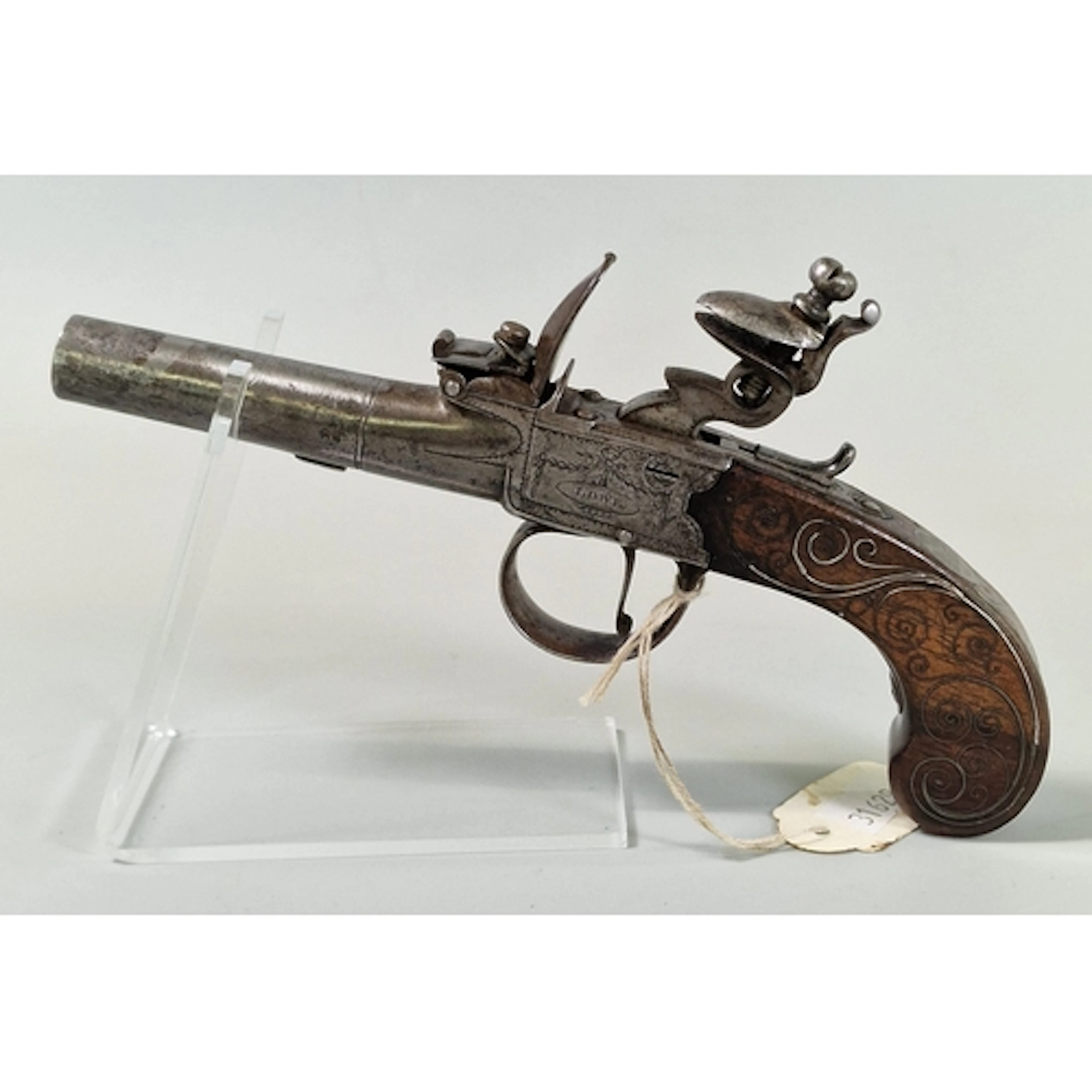 Late 18th century flintlock muzzle loading pocket pistol, th...