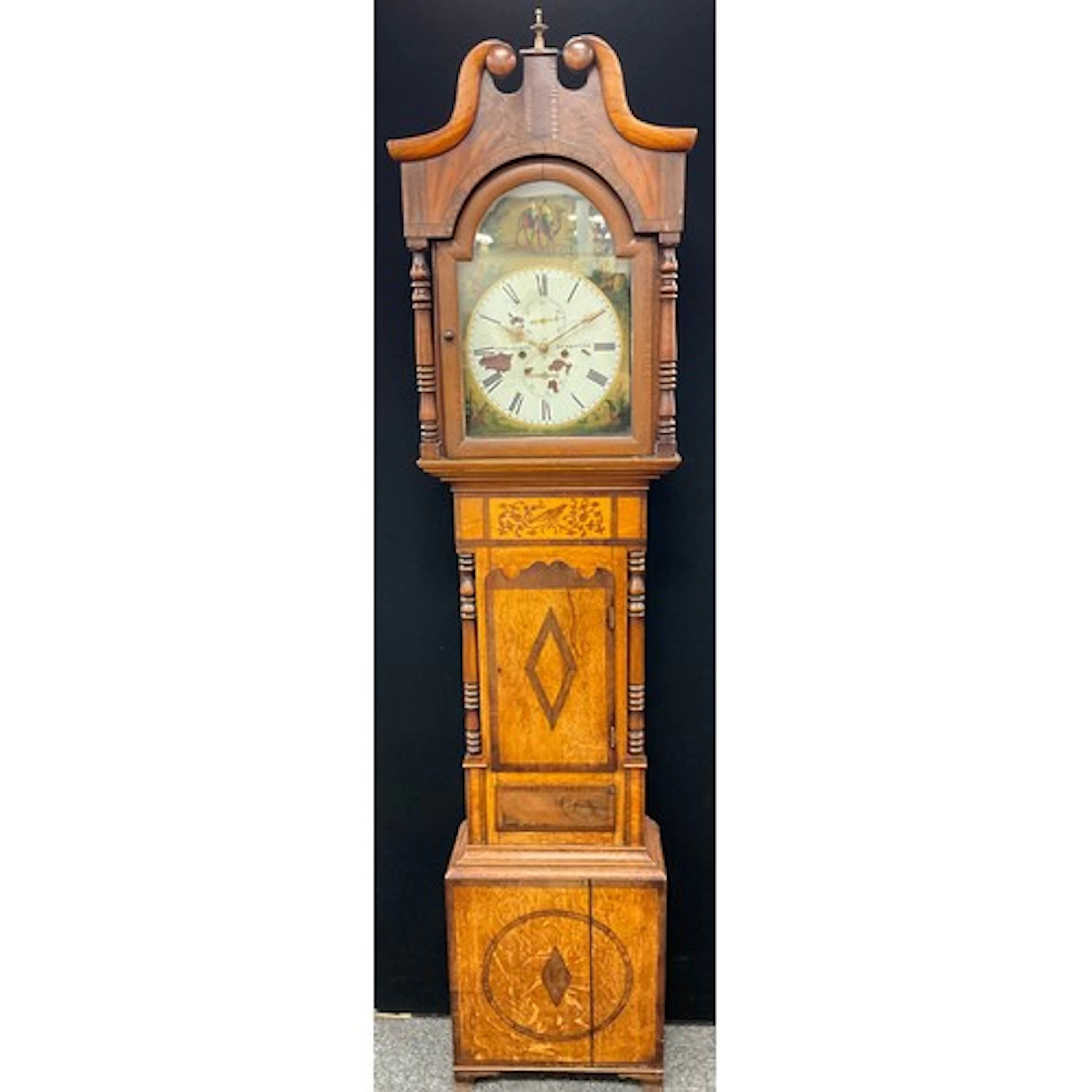 A George III mahogany longcase clock, 30cm arched enamel dia...