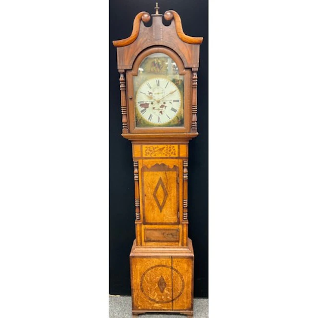 A George III mahogany longcase clock, 30cm arched enamel dia...