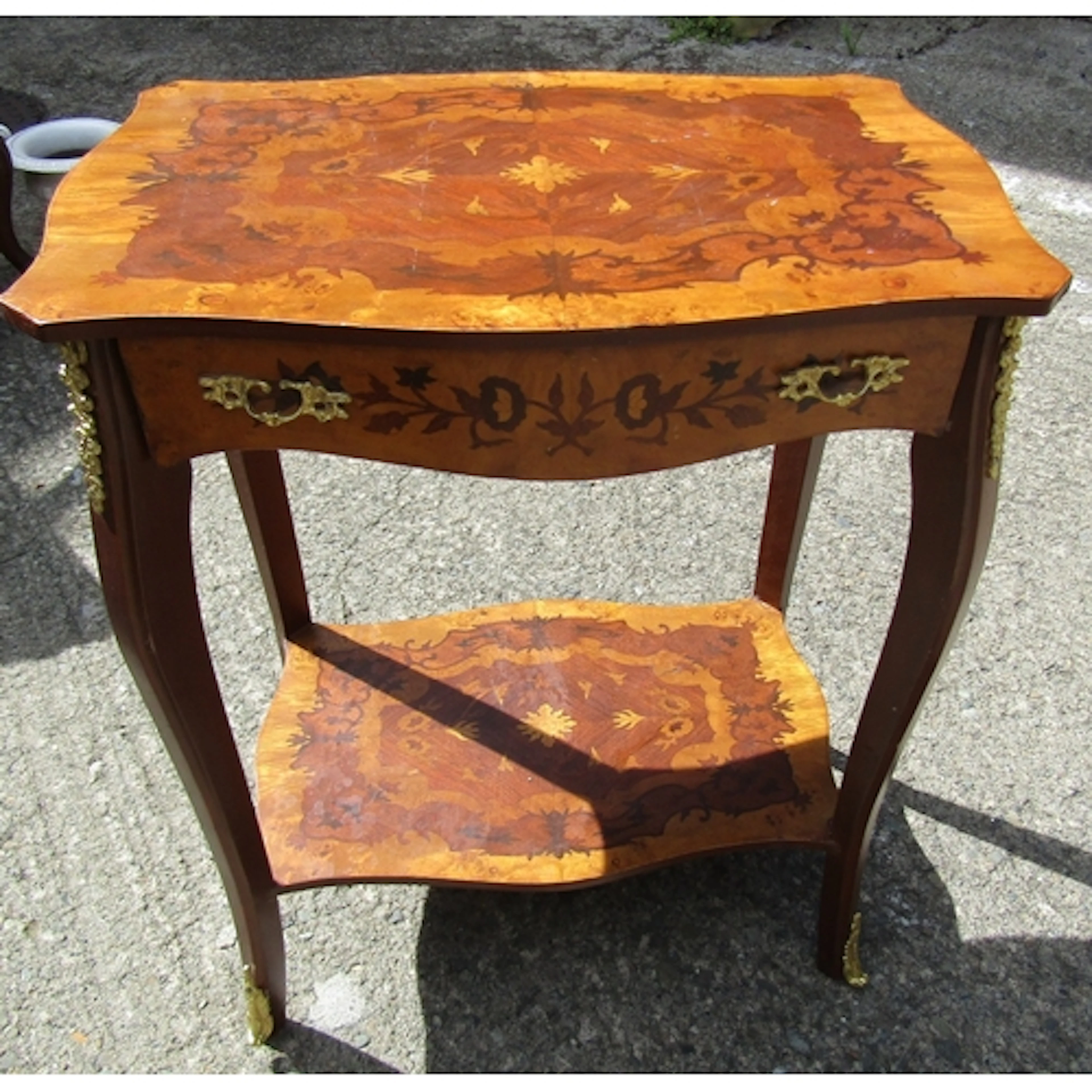 Marquetry Decorated Side Table Single Drawer Above Cabriole ...