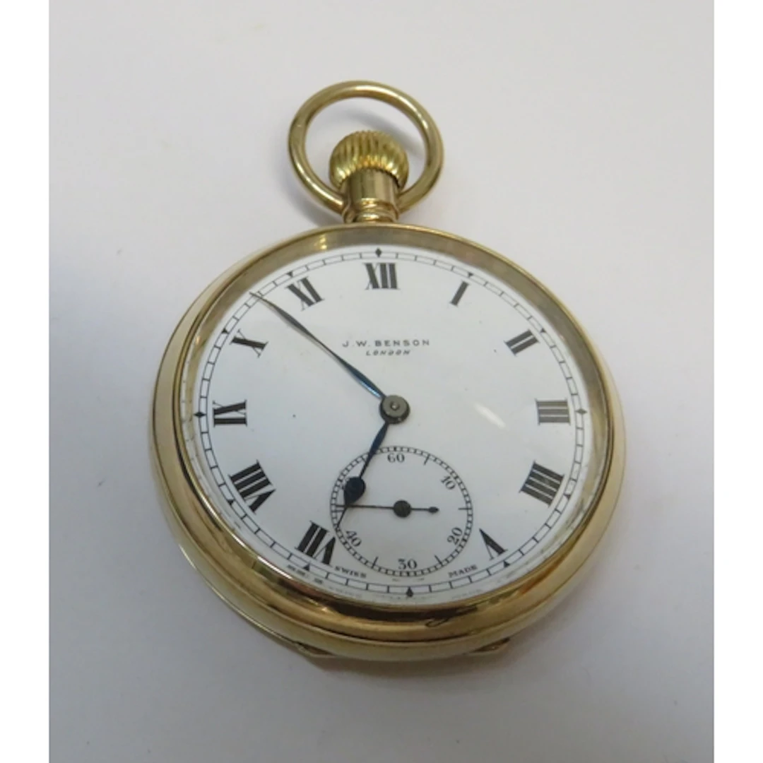 9ct Gold open faced pocket watch, by J. W. Benson, the ename...