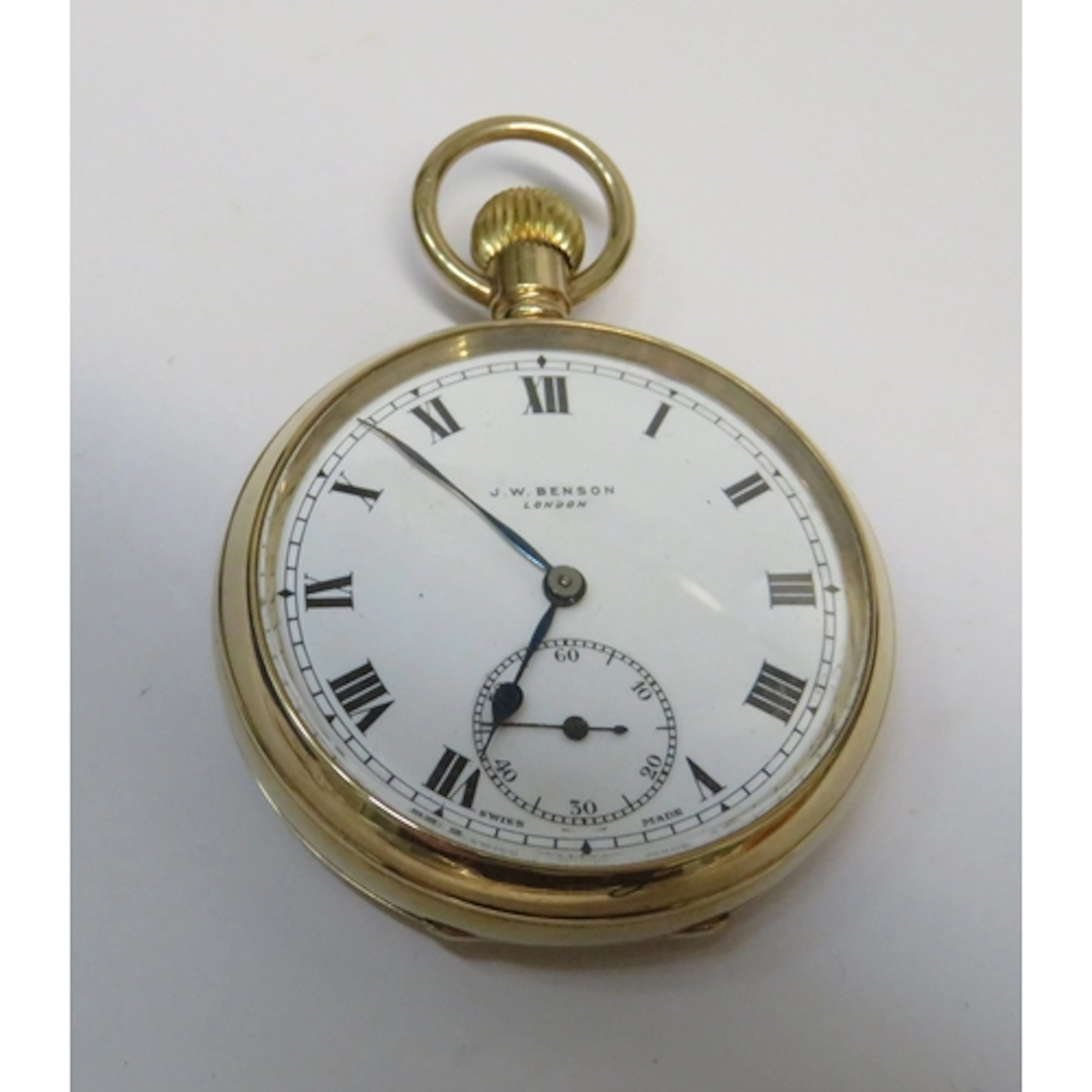 9ct Gold open faced pocket watch, by J. W. Benson, the ename...