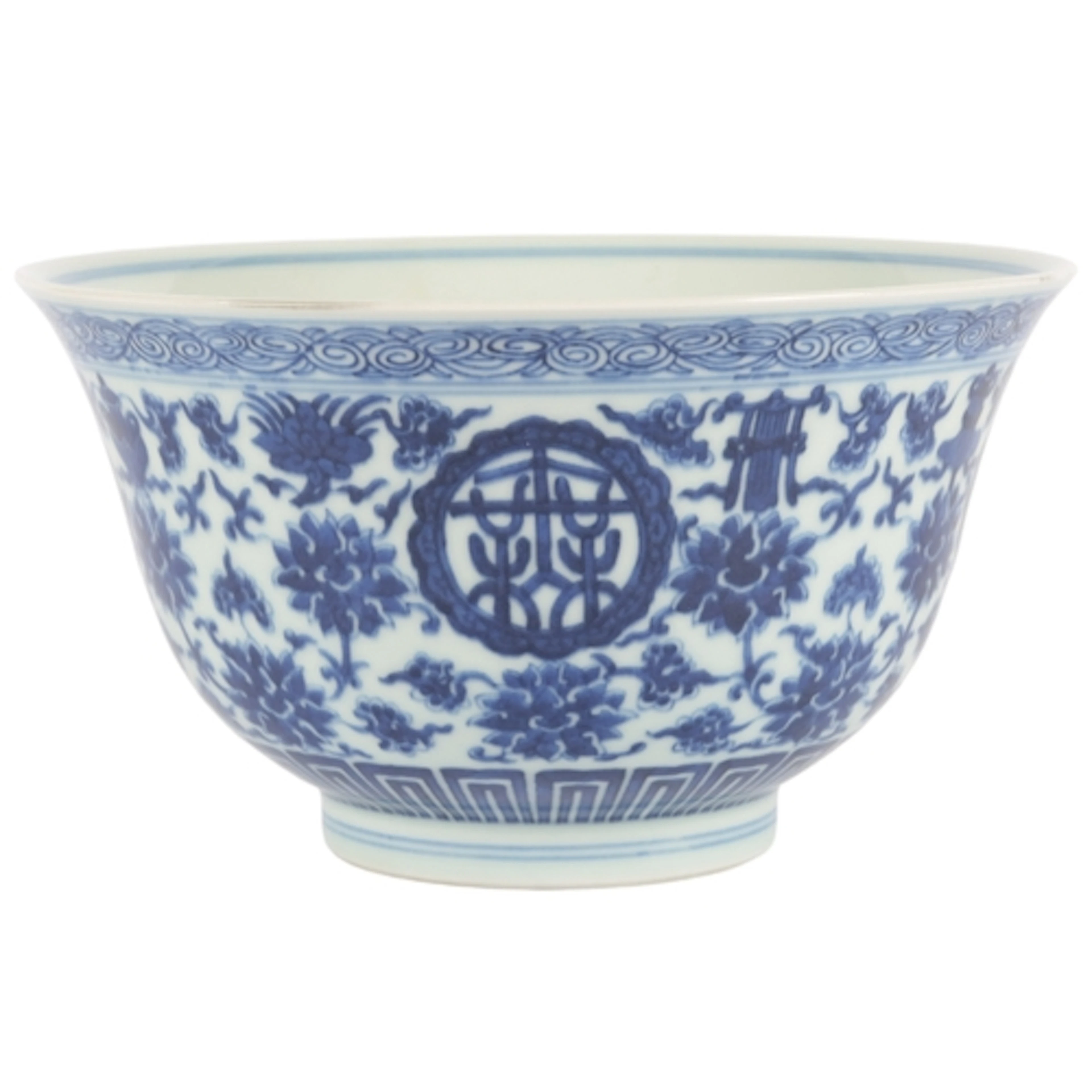 A Chinese blue and white 'Shou' bowl, Jiaqing seal mark but ...