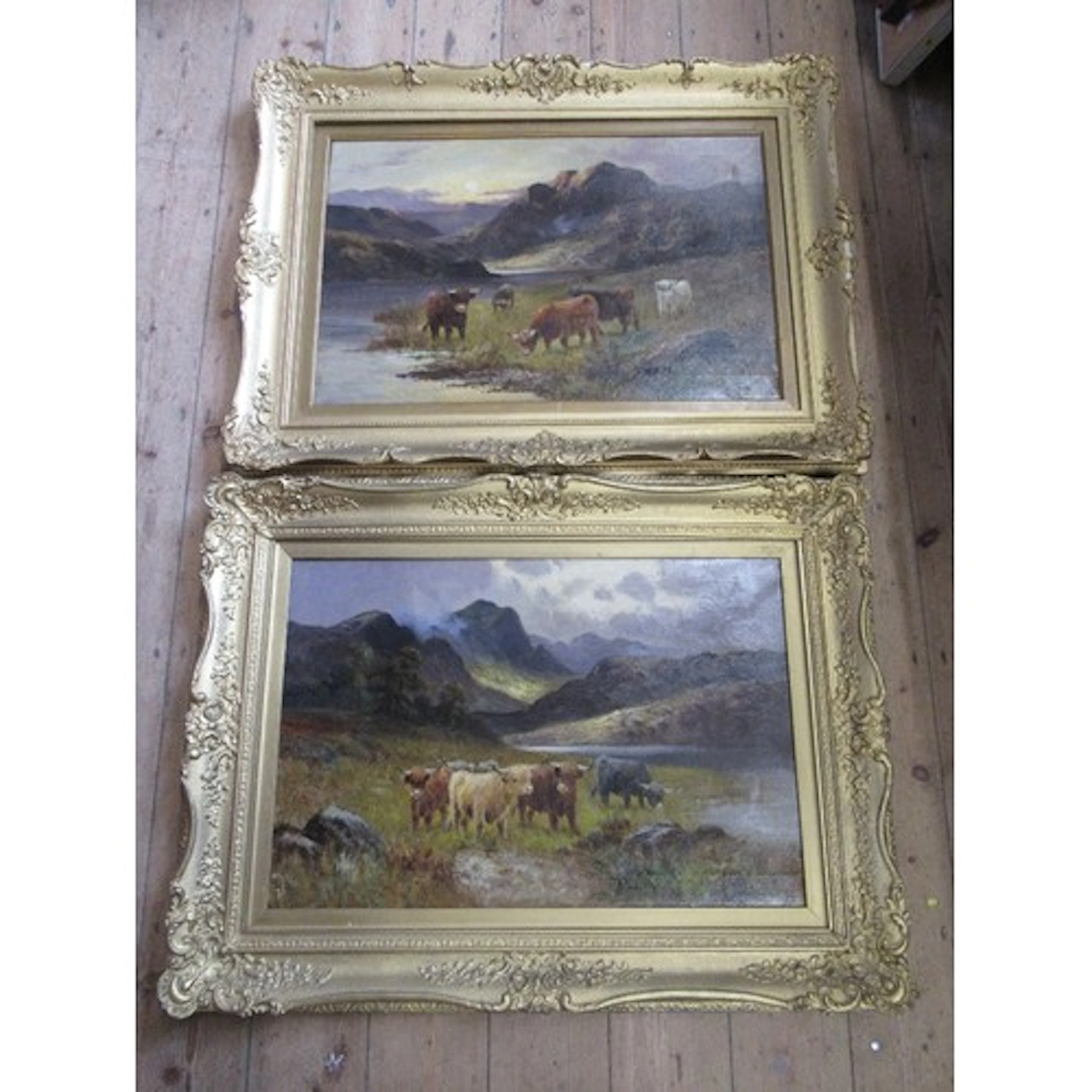 H.Cooper, pair of oil on canvas, highland scenes with cattle...