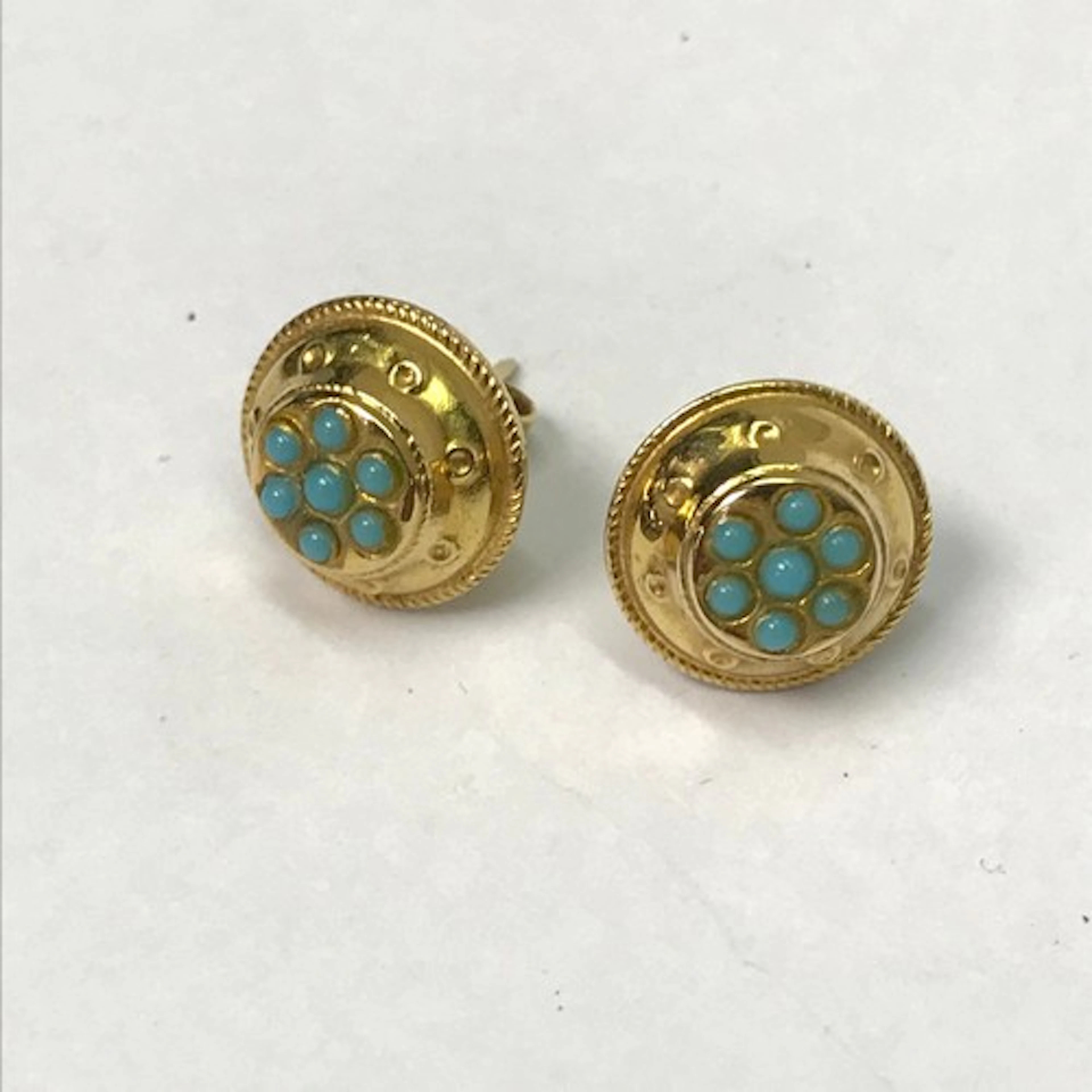 A pair of 9ct gold and turquoise stud earrings, late 20th ce...