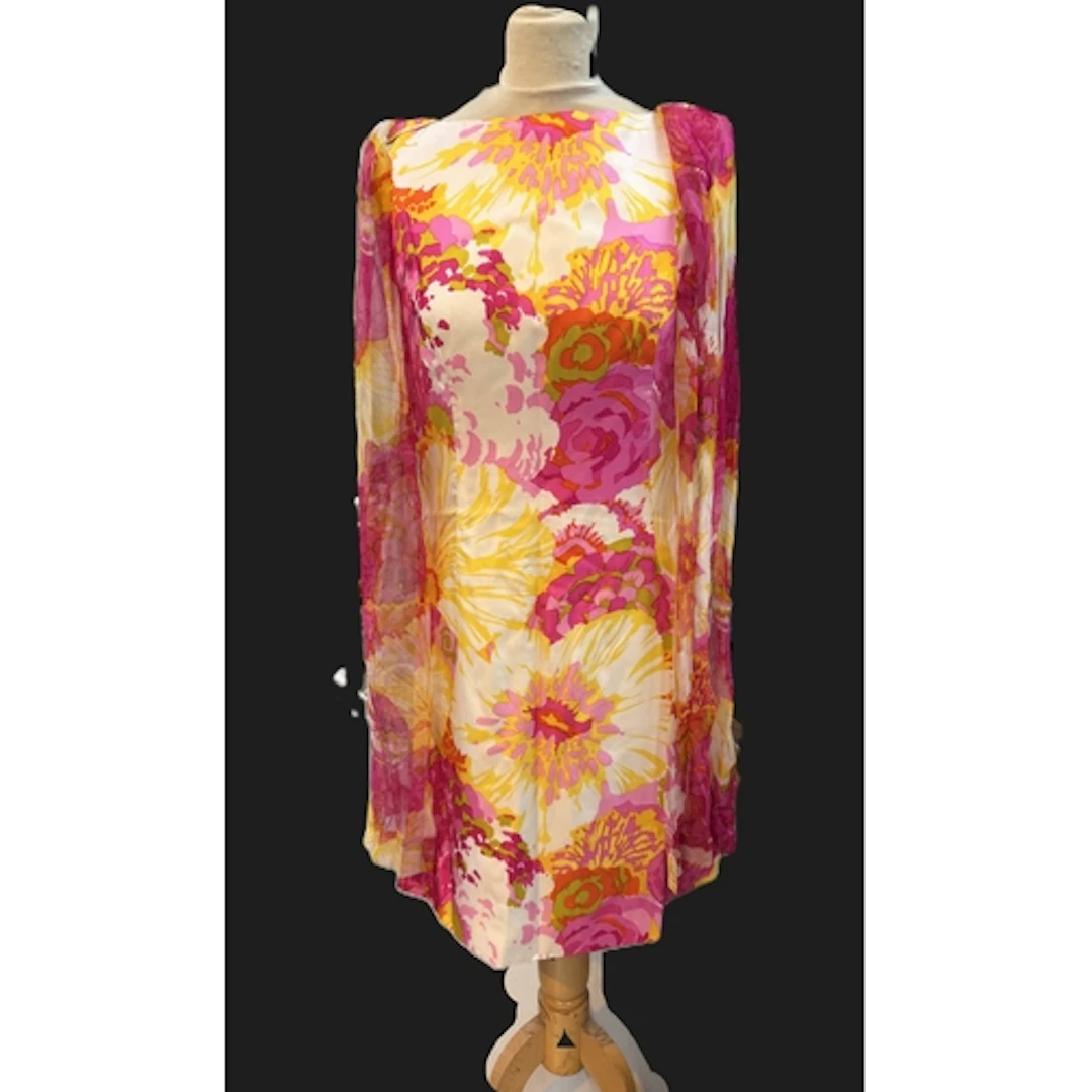 A 1960's psychedelic floral silk chiffon mini dress in brigh...