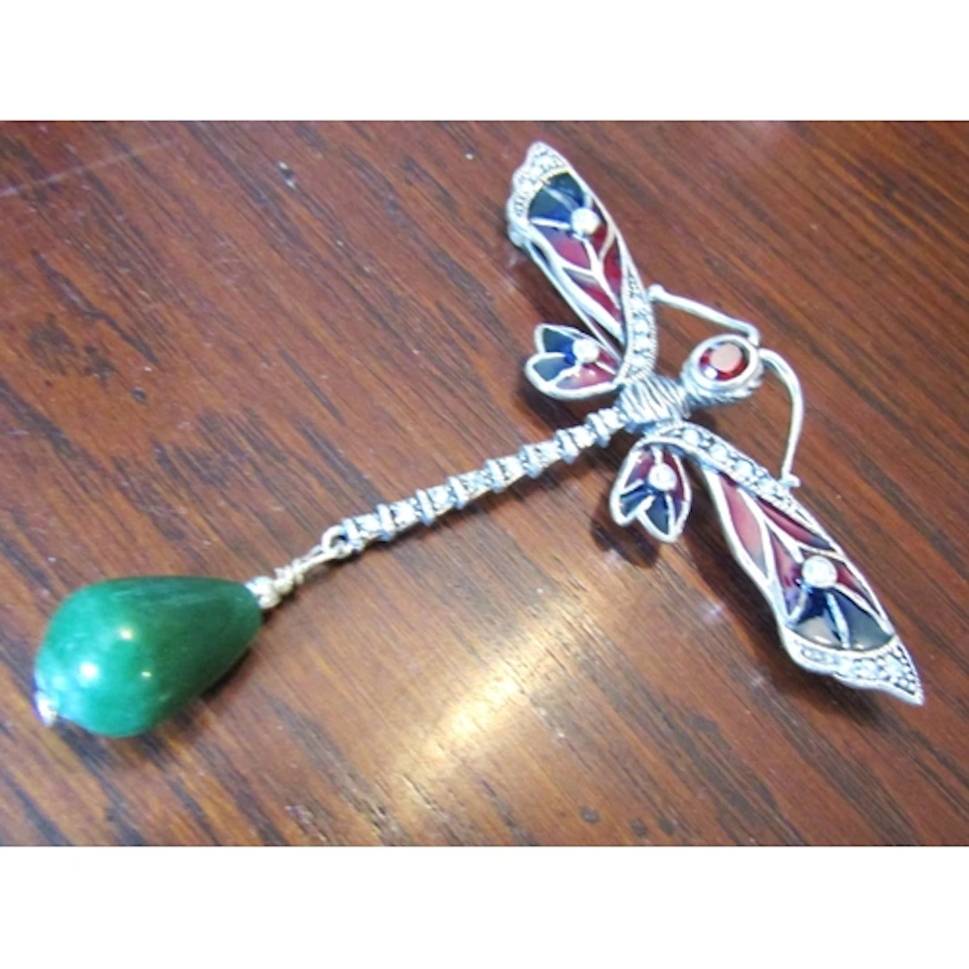 Art Nouveau Design Enamel Decorated Silver Ladies Dragonfly ...