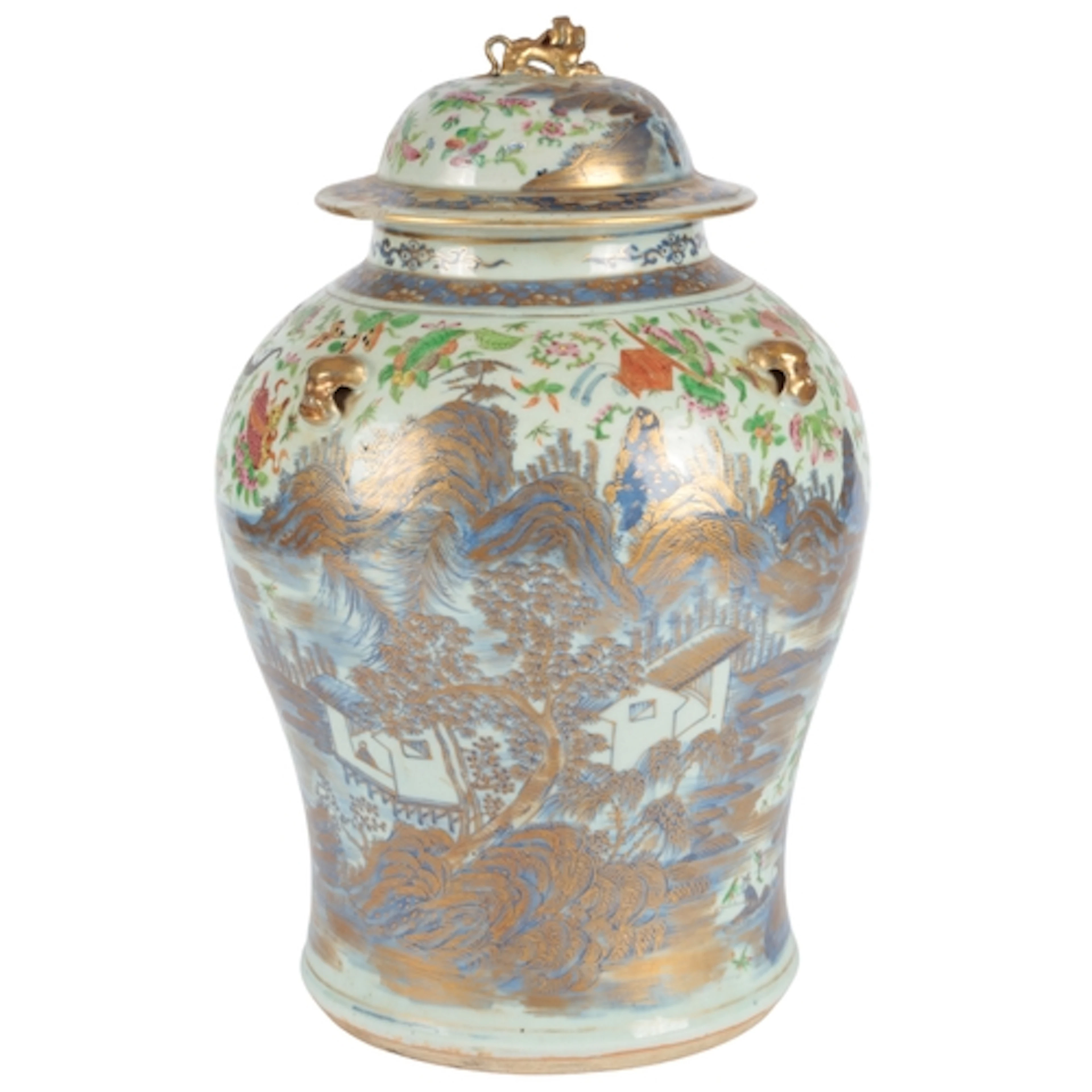 A Chinese enamelled underglaze blue baluster shaped vase and...