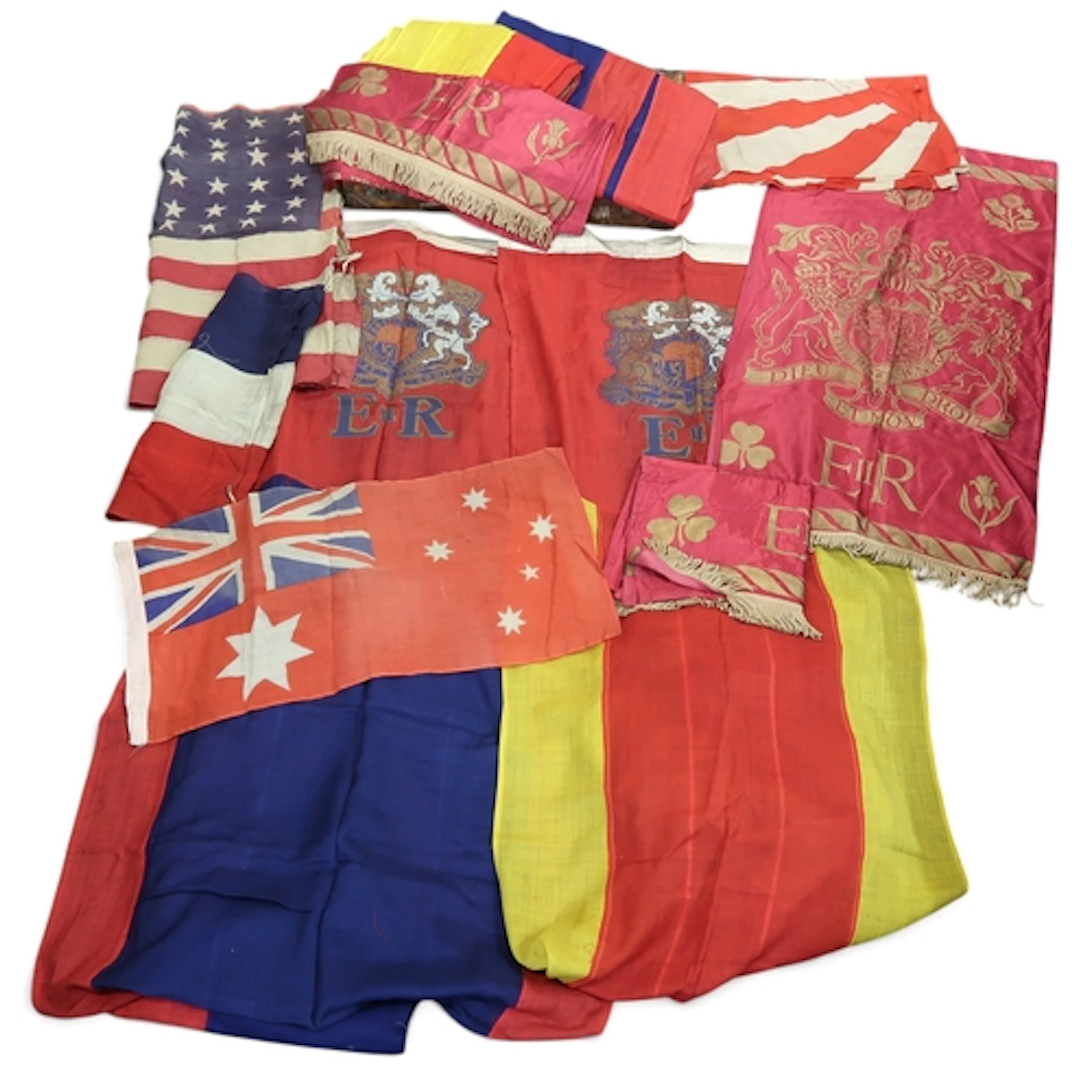 A selection of Elizabeth II royal banners and international ...