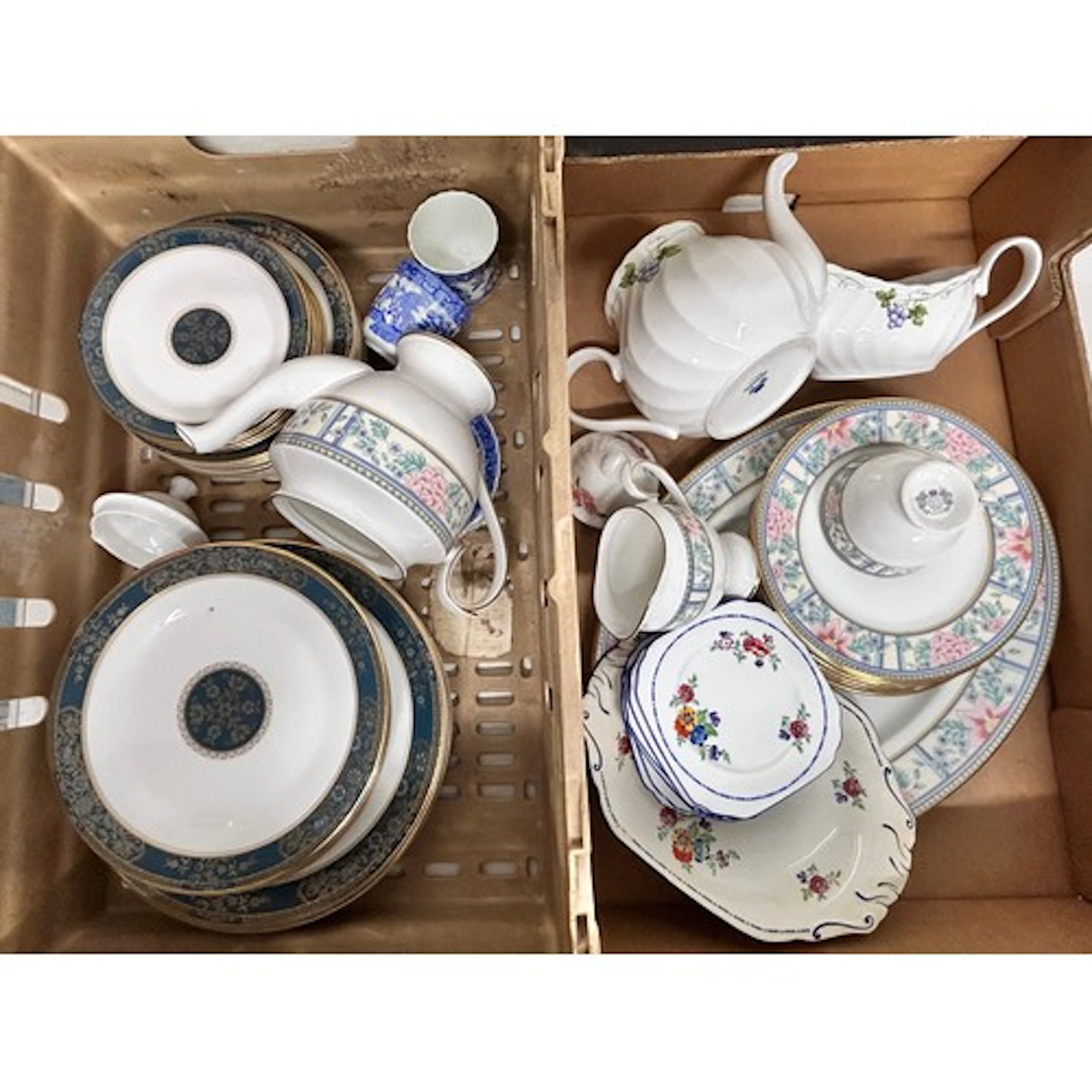 Two boxes of assorted china, to include Royal Doulton Carlis...