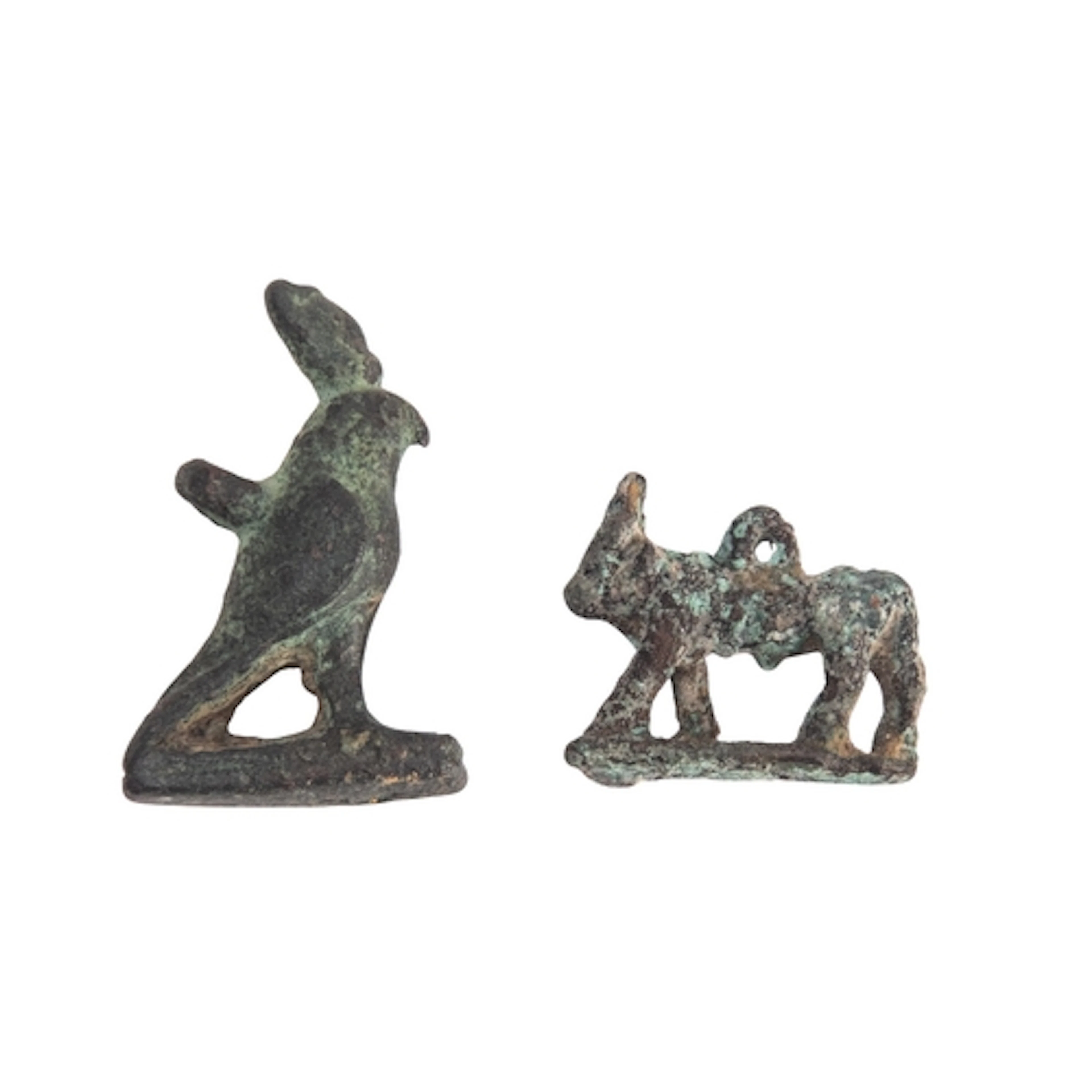 Two Egyptian bronze amulets, Late Period, 664-332 B.C,; one ...