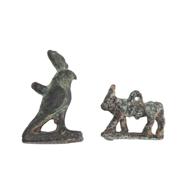 Two Egyptian bronze amulets, Late Period, 664-332 B.C,; one ...