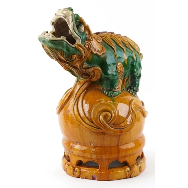 Large vintage Chinese stone ware Foo dog sculpture in vibran...