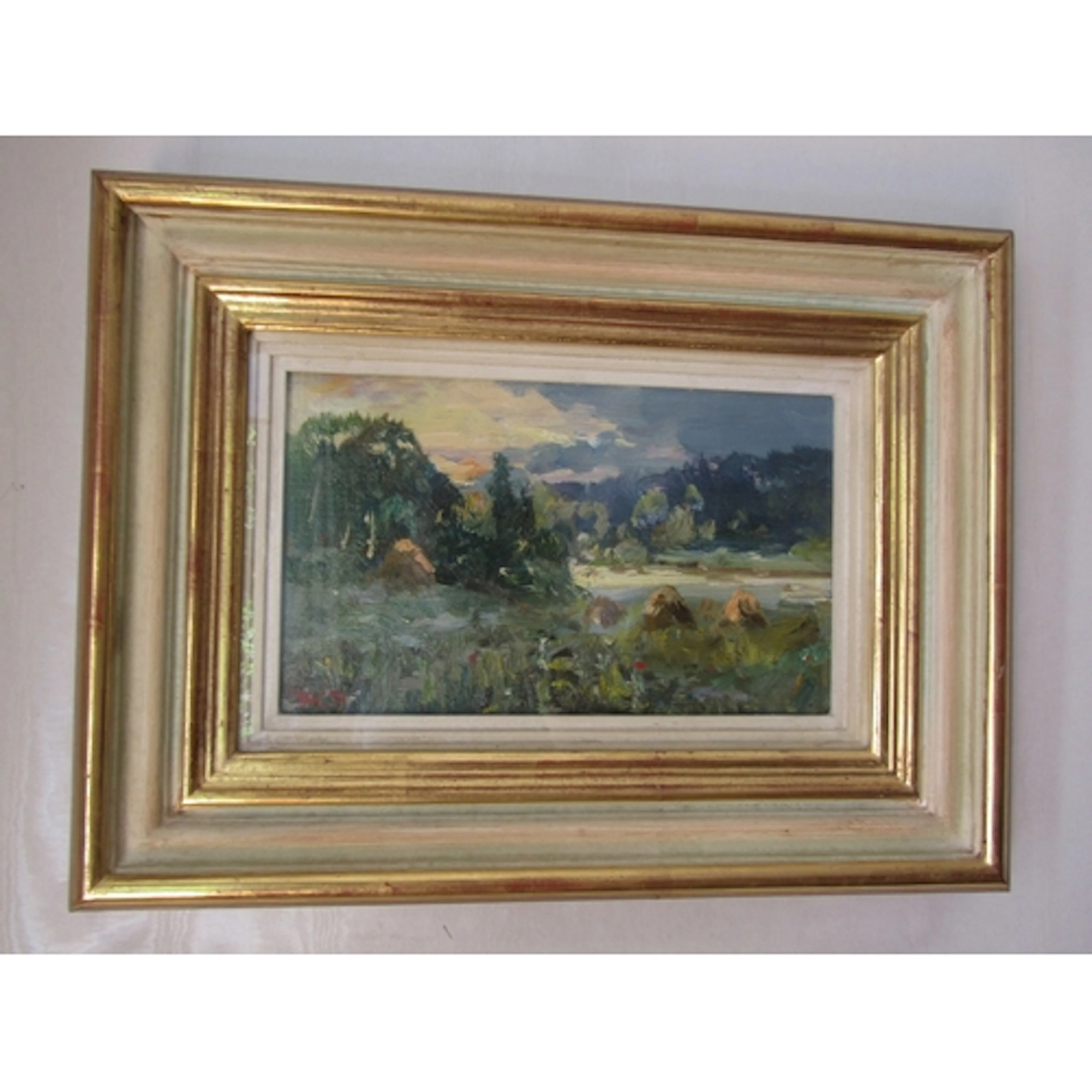 Roy Petley Haystacks Oil on Canvas 7 Inches High x 12 Inches...
