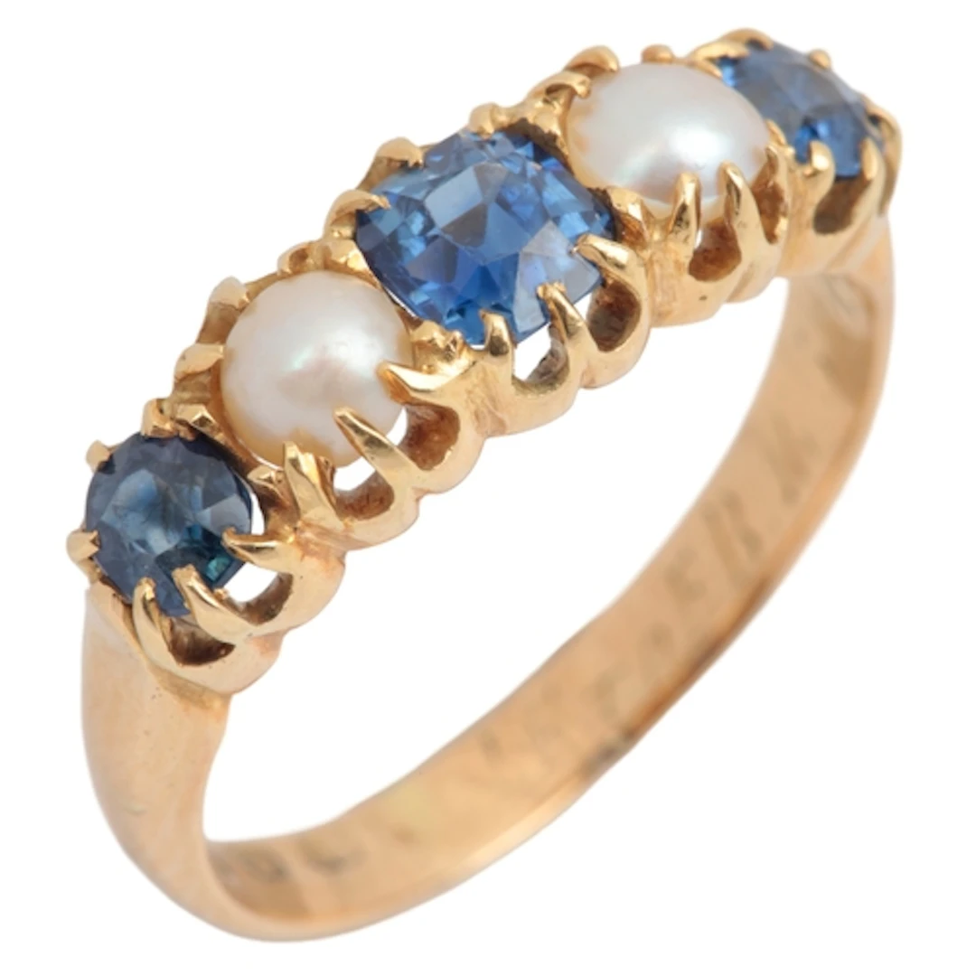 An Edwardian sapphire and pearl five-stone ring, early 20th ...