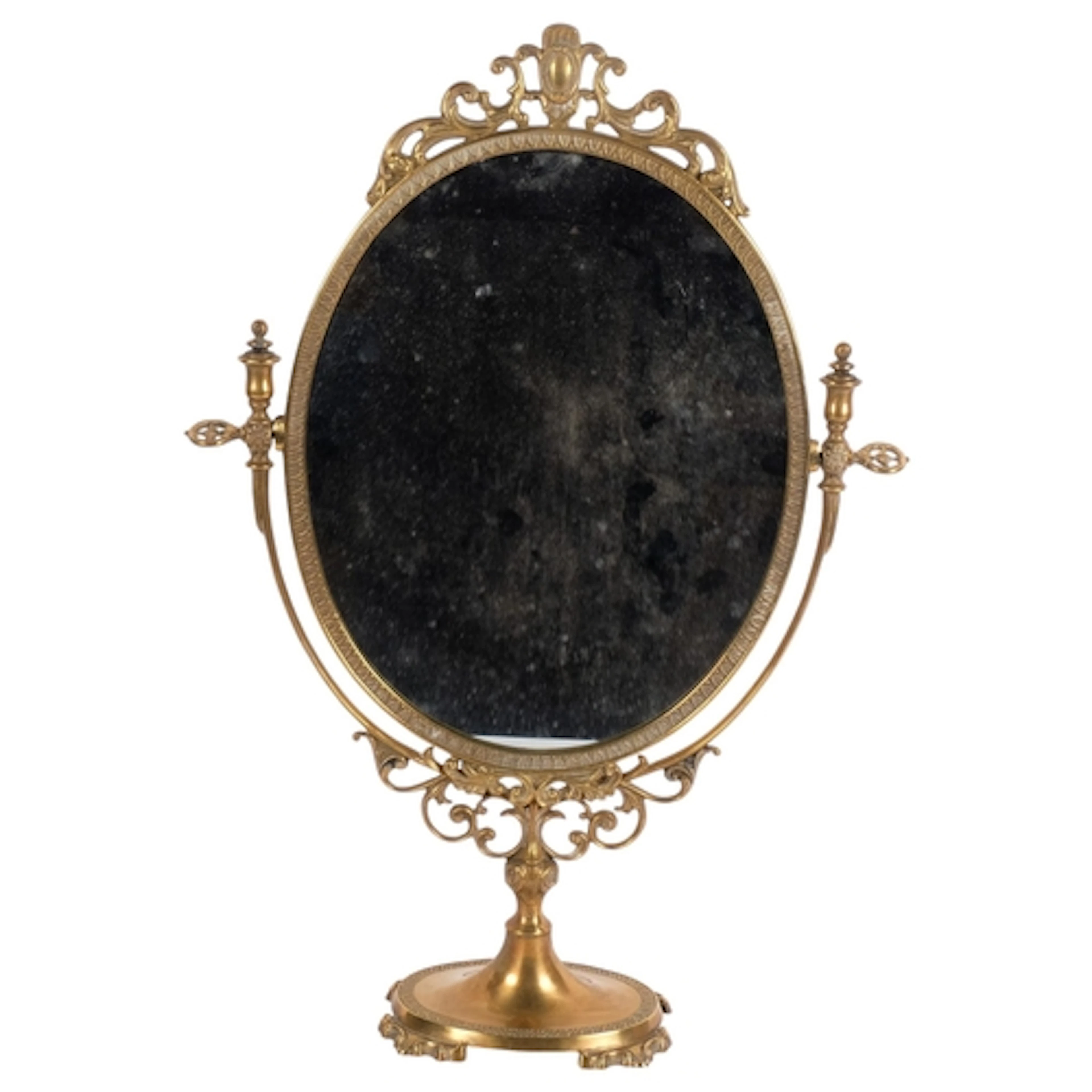 A Vintage ornate brass-framed table-top toilet mirror, H56cm