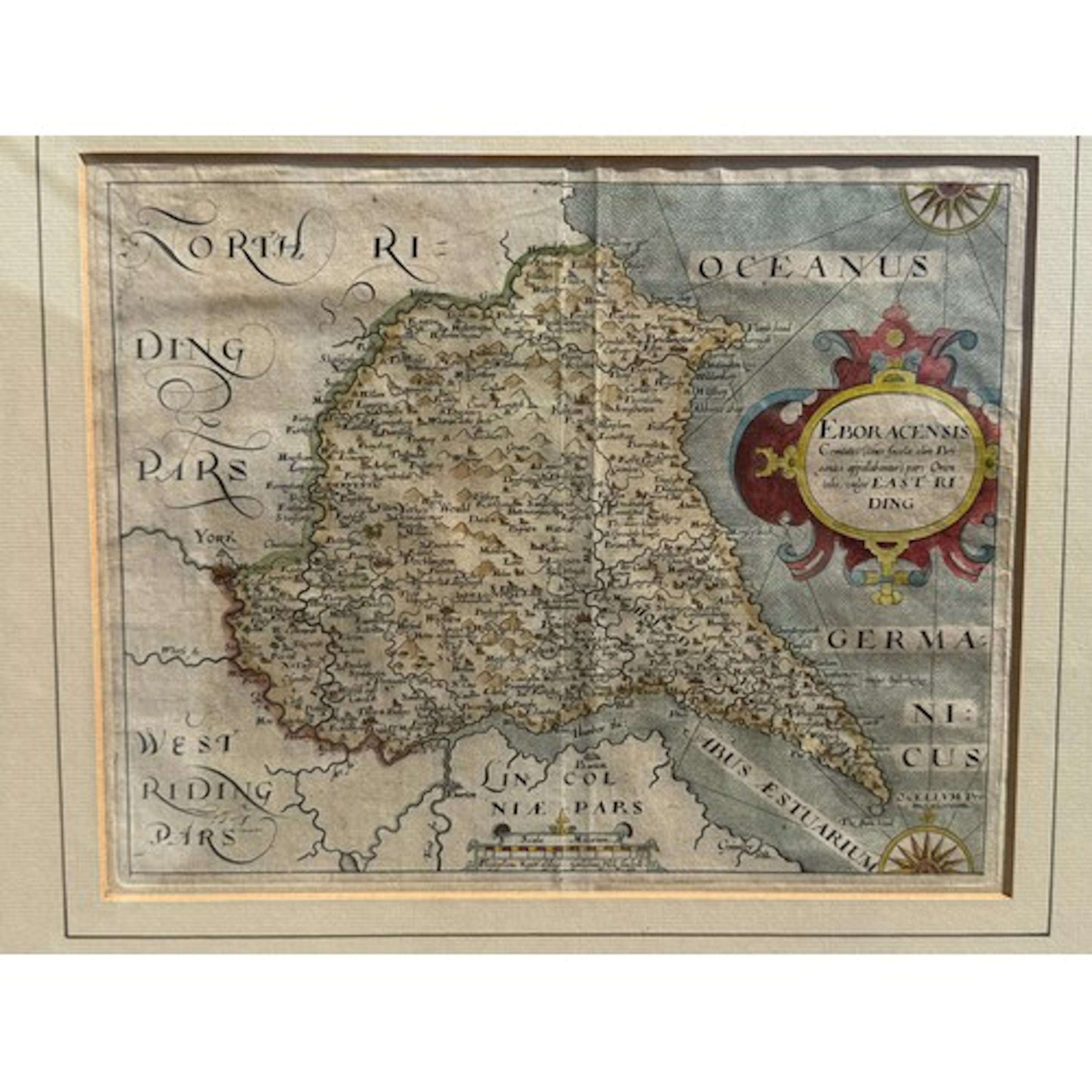 A 17thC copper plated engraved map depicting the East Riding...