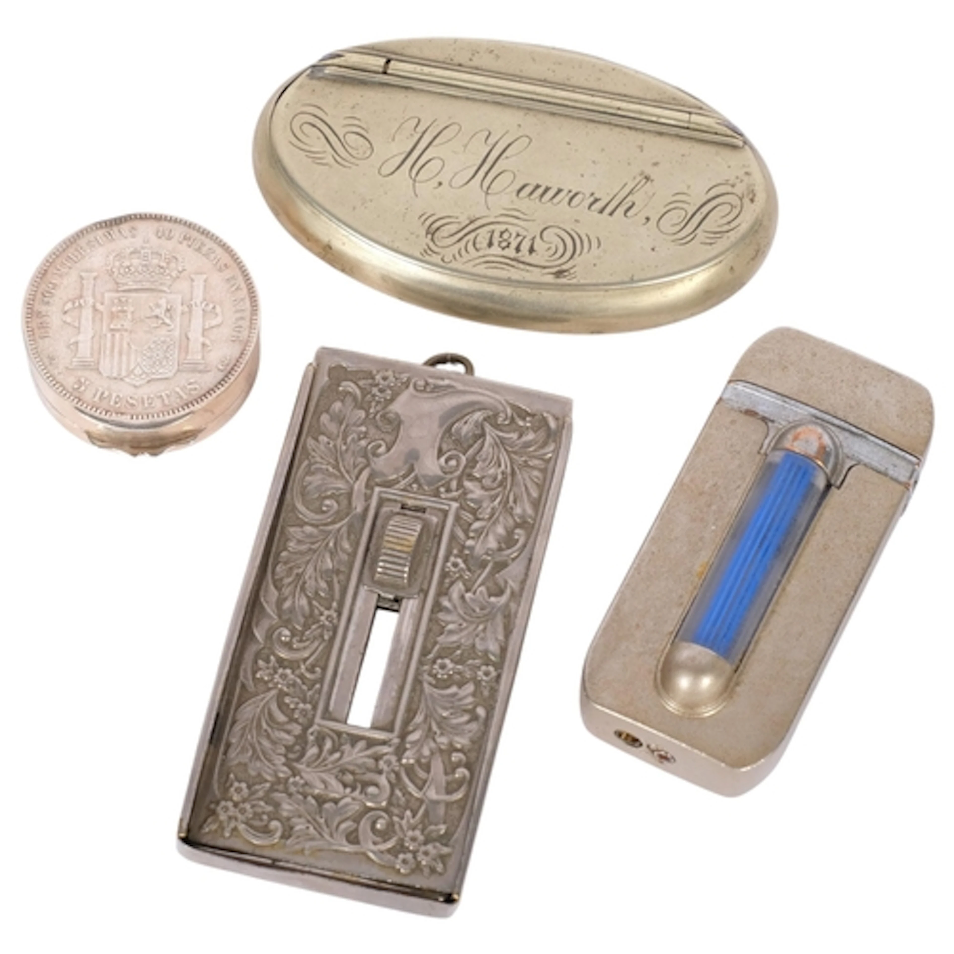 A Victorian polished steel snuff box, inscribed H Haworth 18...