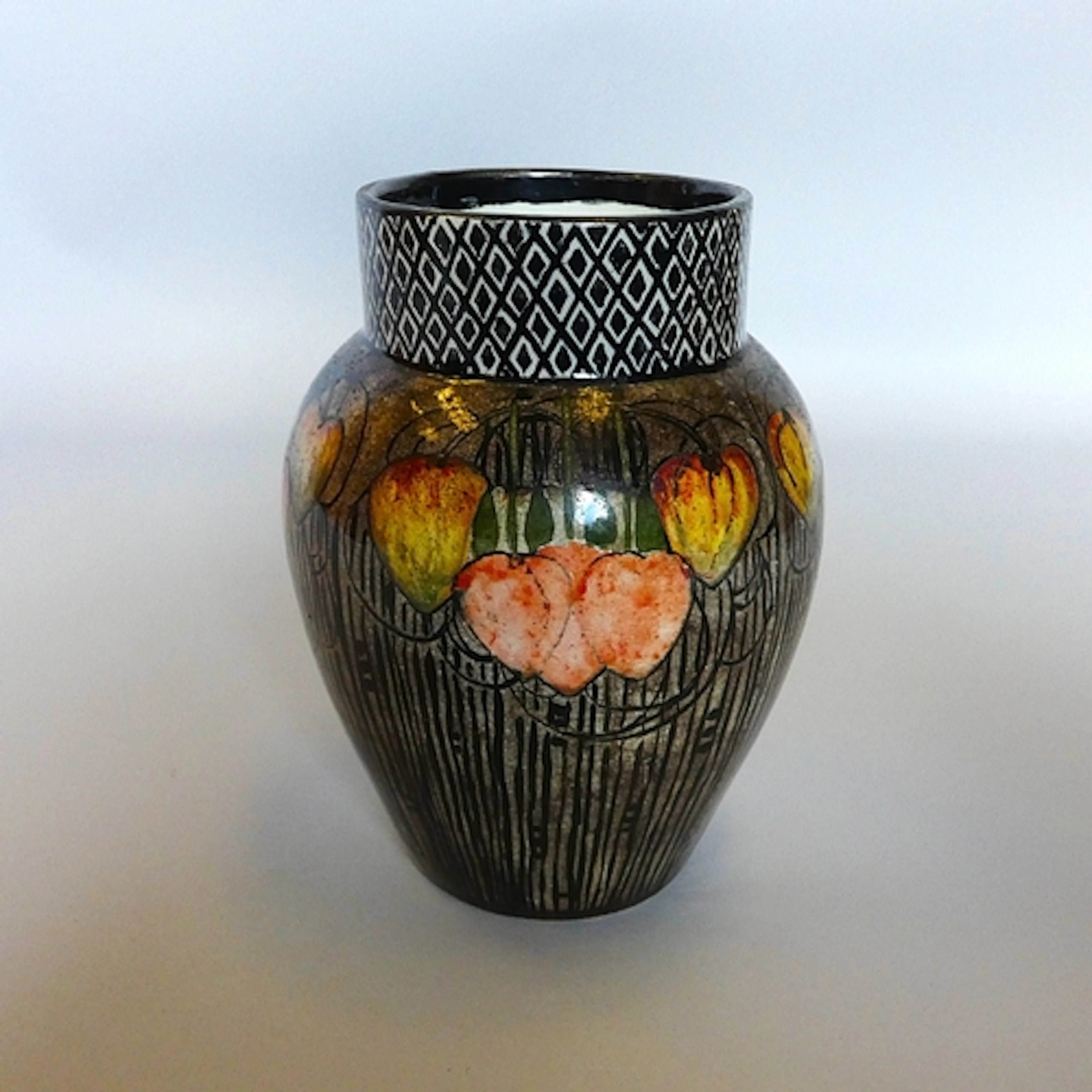 MAGGIE BONE, SCOTTISH. Art Nouveau pottery vase decorated wi...