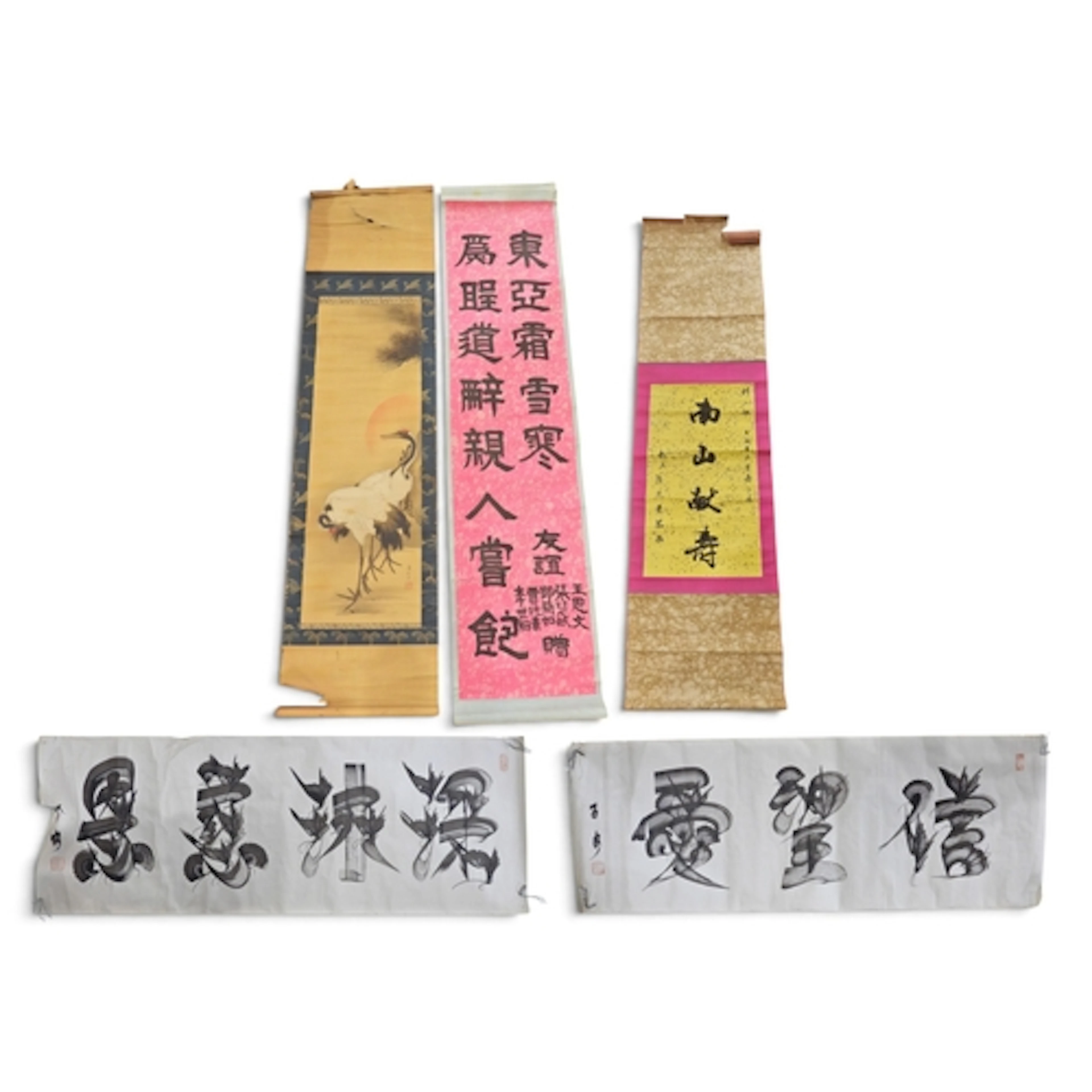Five various Asian scroll paintings