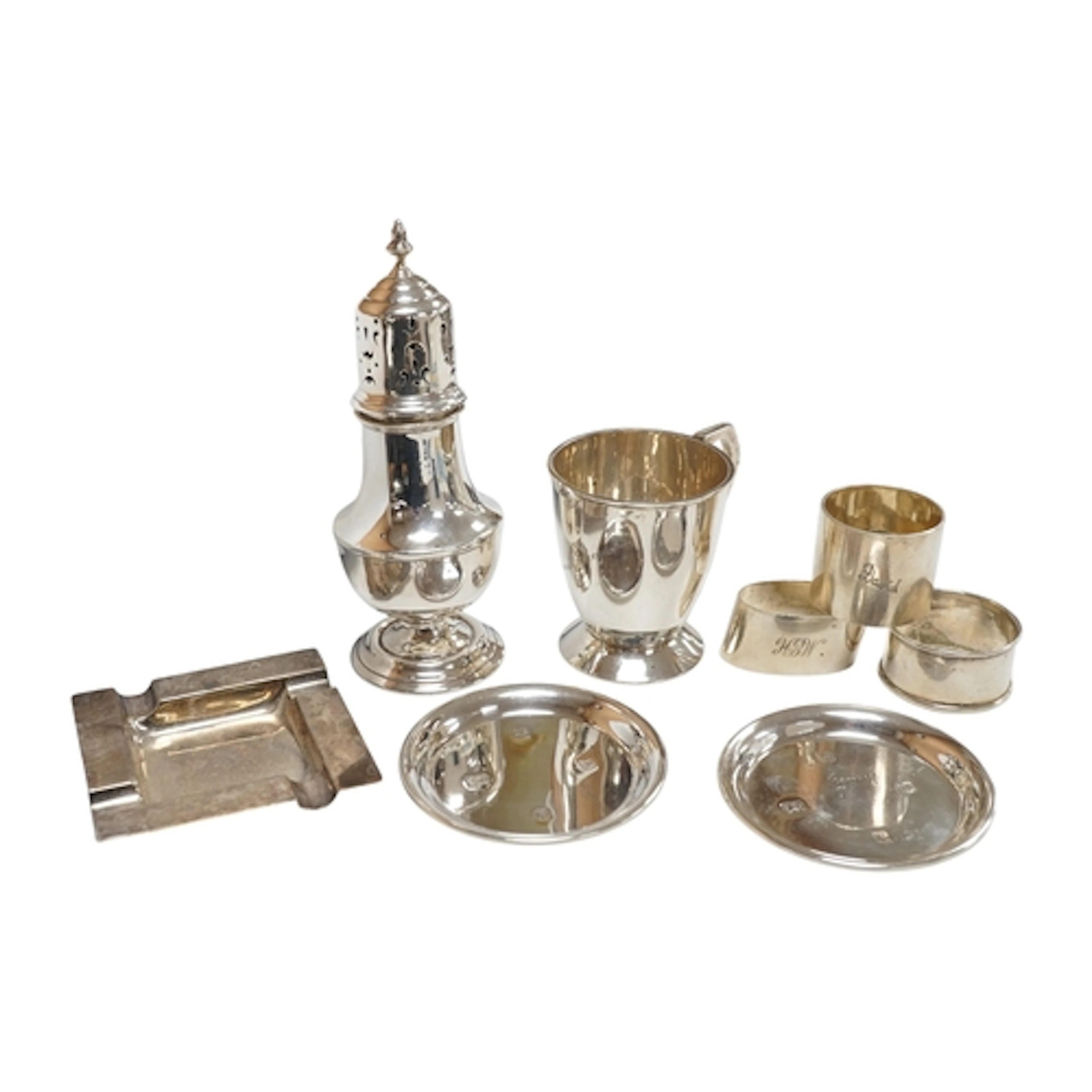 A 1930's silver sugar caster 16.4cm, an Art Deco silver chri...