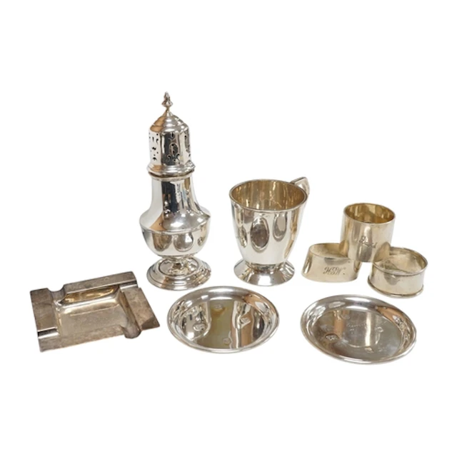 A 1930's silver sugar caster 16.4cm, an Art Deco silver chri...