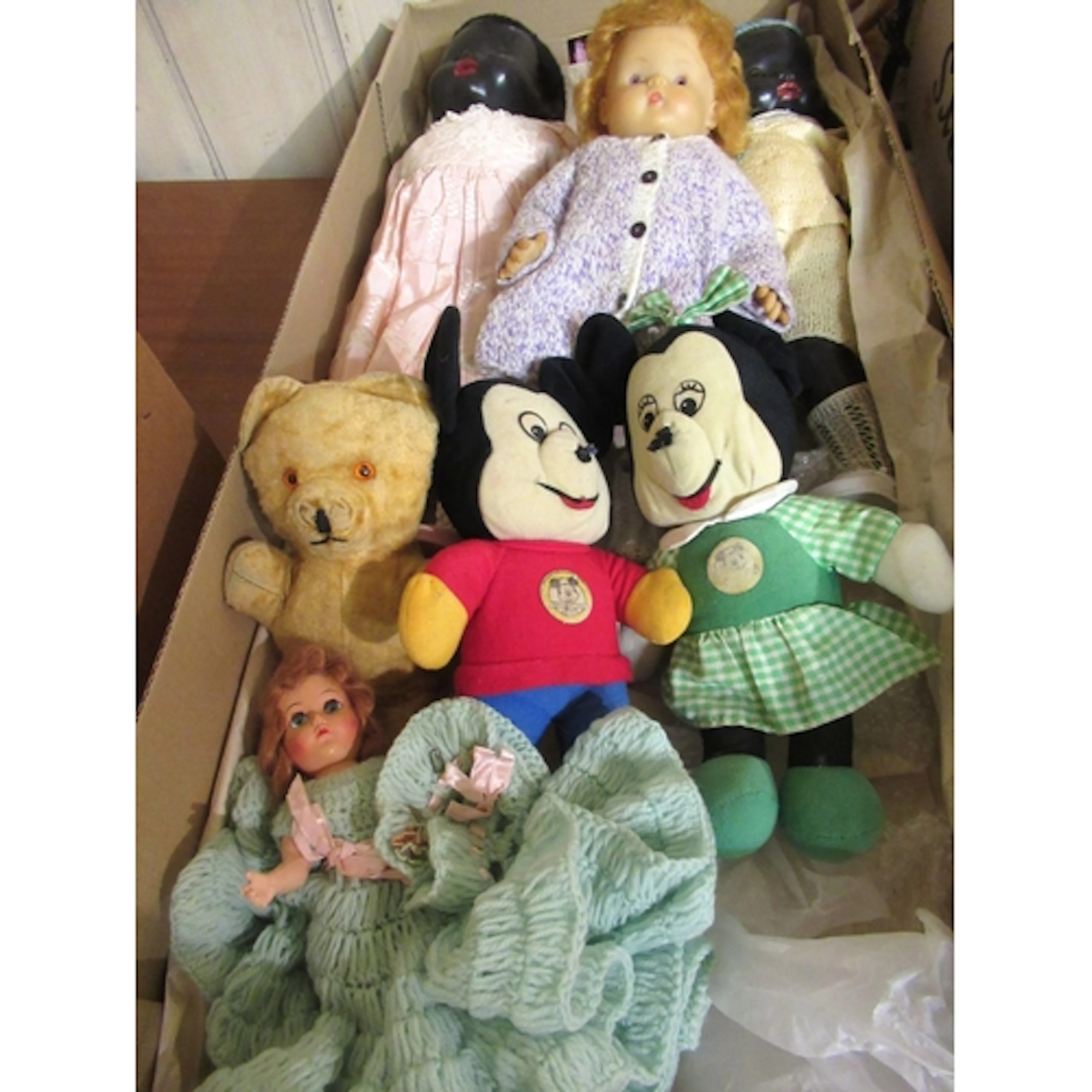 Box containing a quantity of various dolls, including Pedigr...
