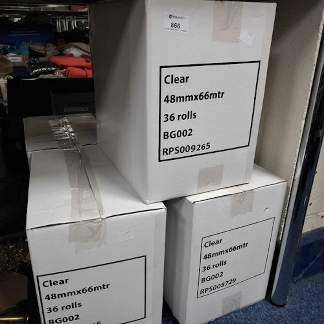 FIVE BOXES (36 ROLLS IN EACH) CLEAR PACKAGING TAPE some dam...