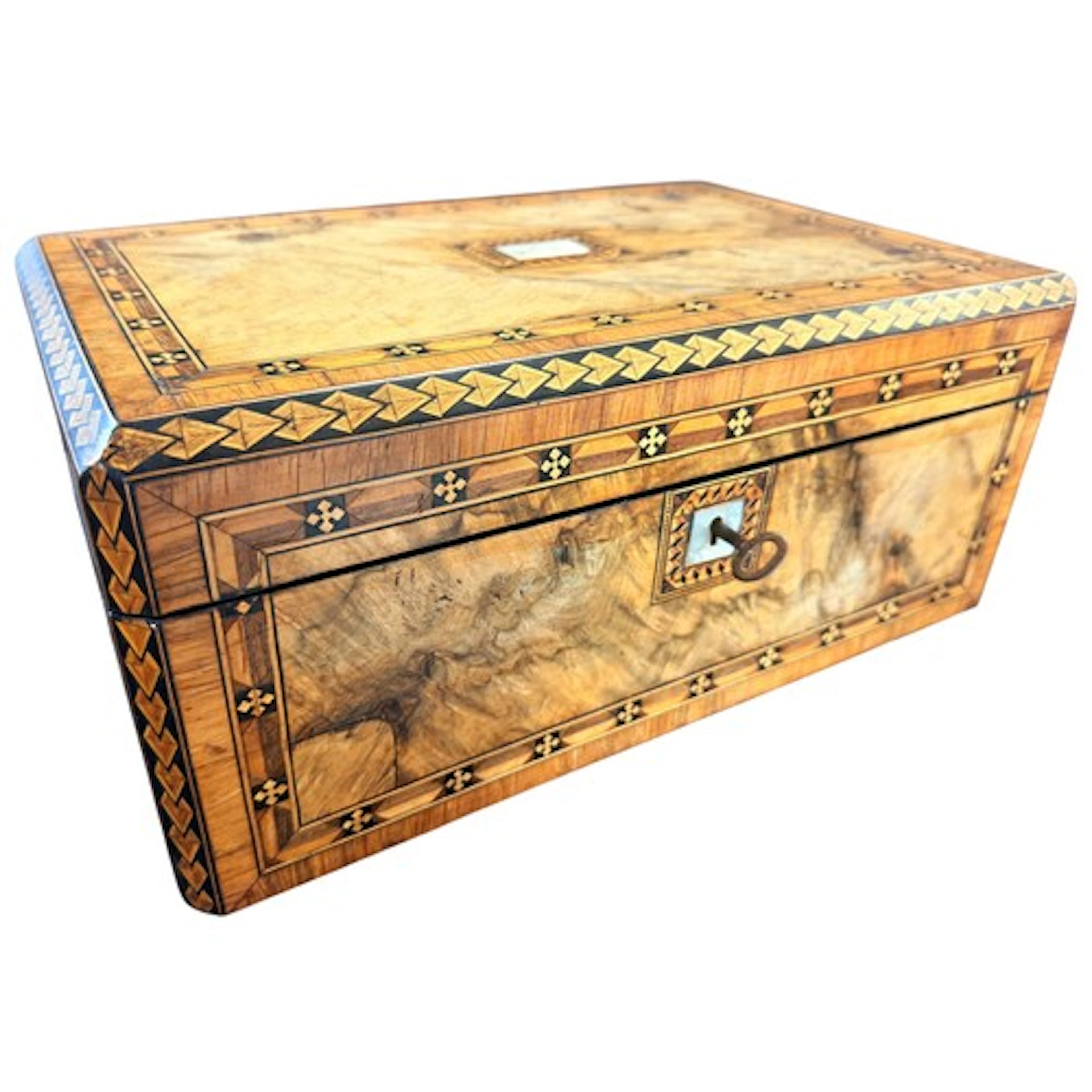 A 19th century mother of pearl and parquetry inlaid walnut w...
