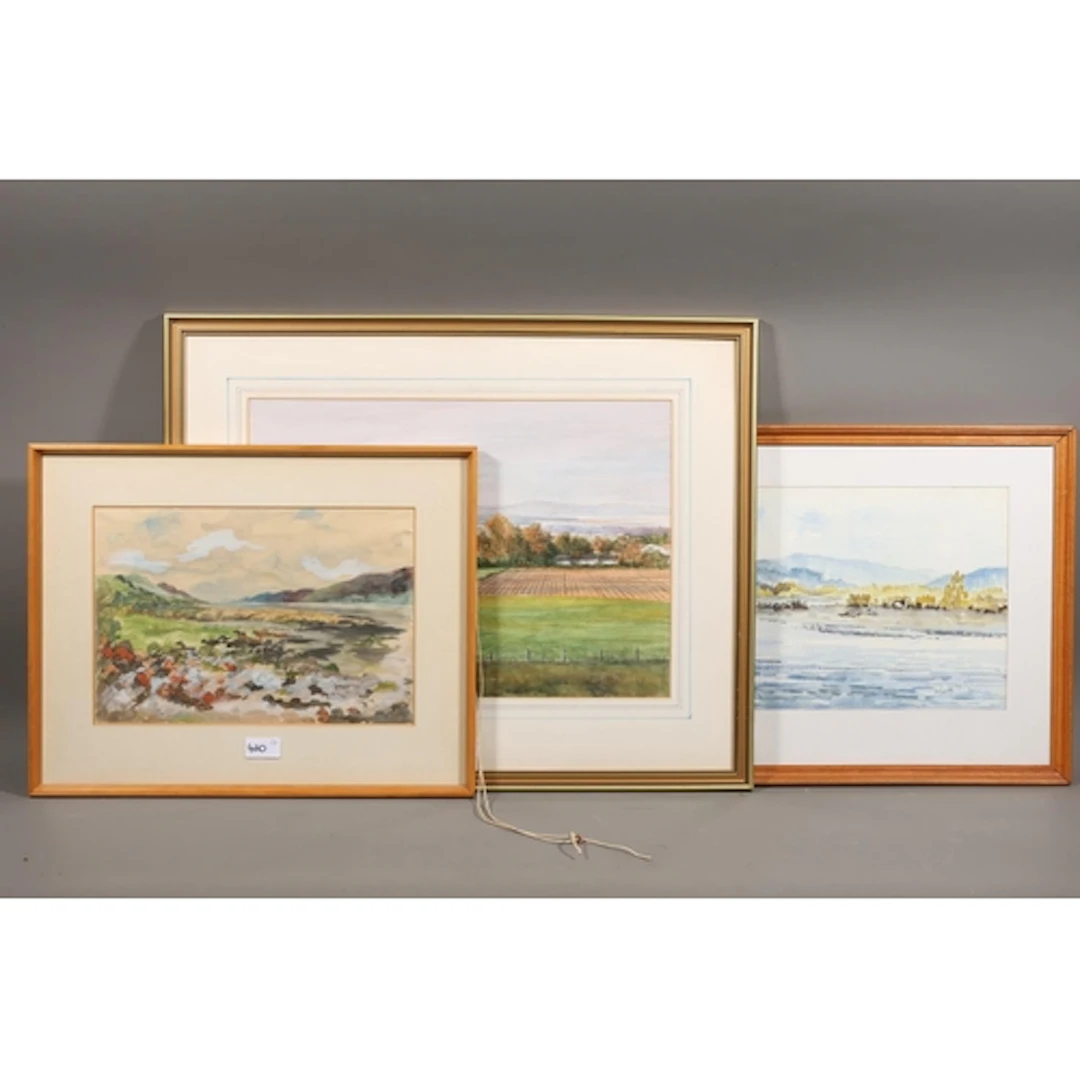G S SEATON, farming landscape, watercolour painting, signed ...