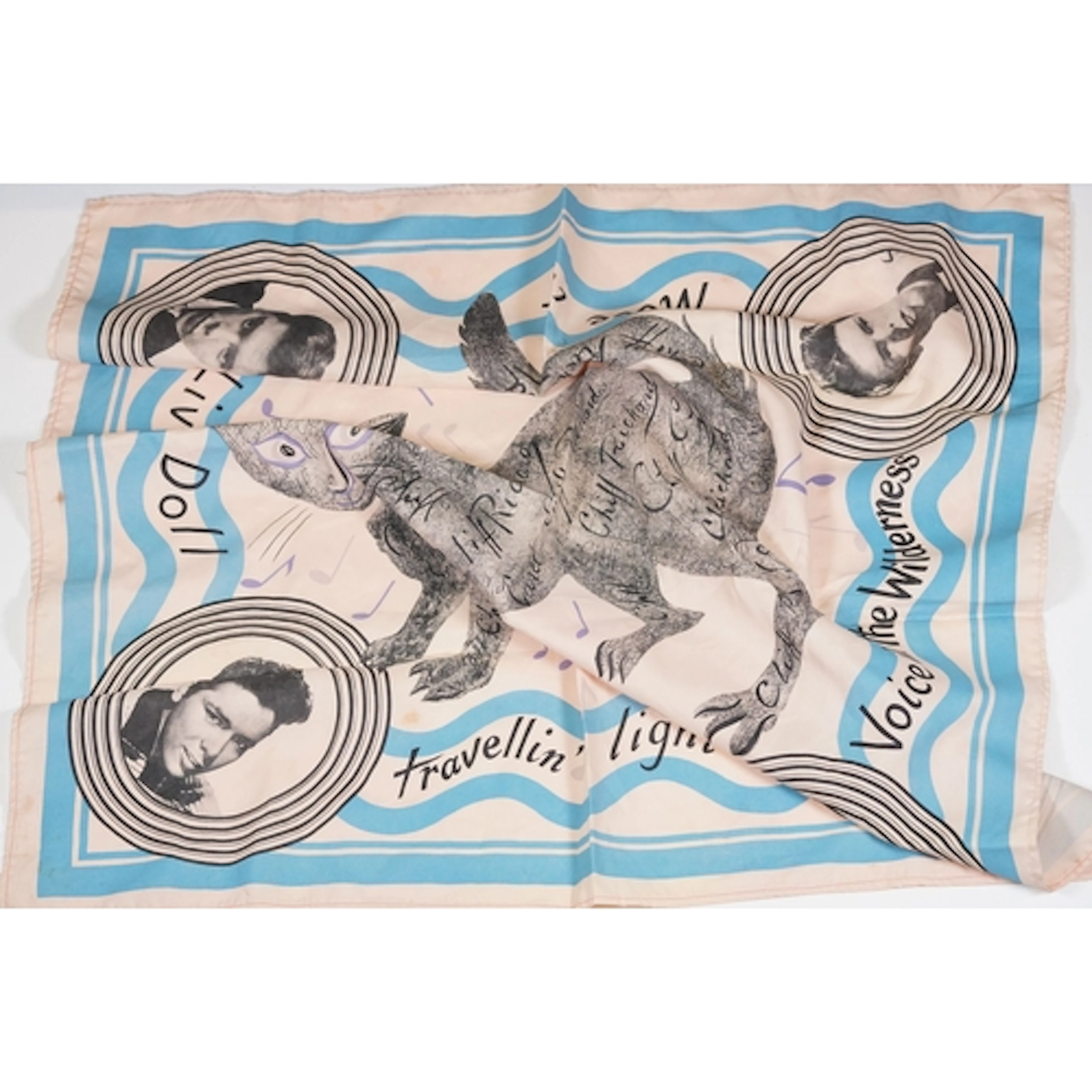 Cliff Richard head scarf, having central depiction of a cat,...