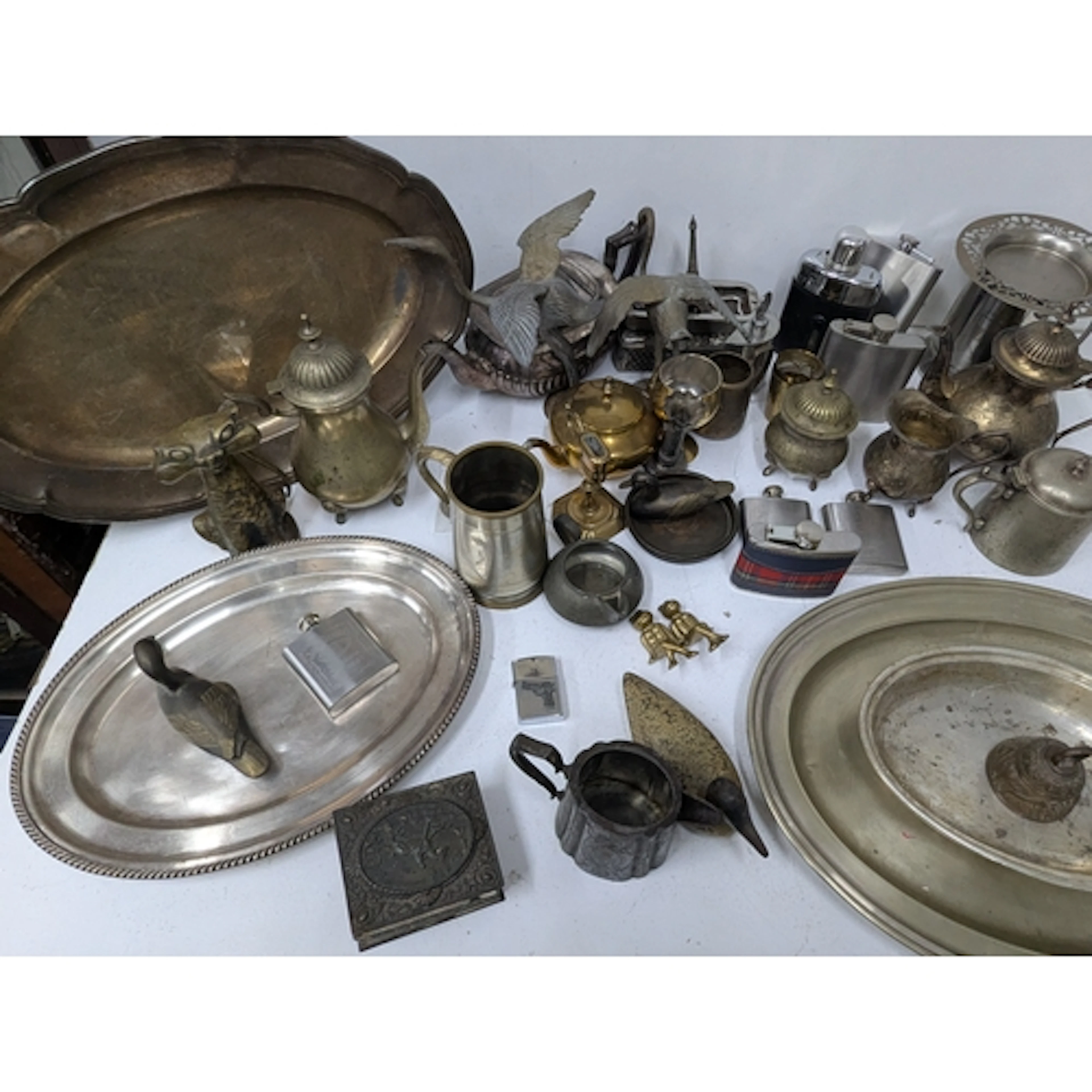 Metalware to include, silver plated tray, teaware, brass tea...